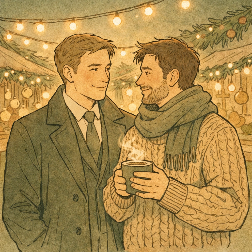 Leo and Noah connect at Christmas market - gay romance authenticity in A Family for Christmas