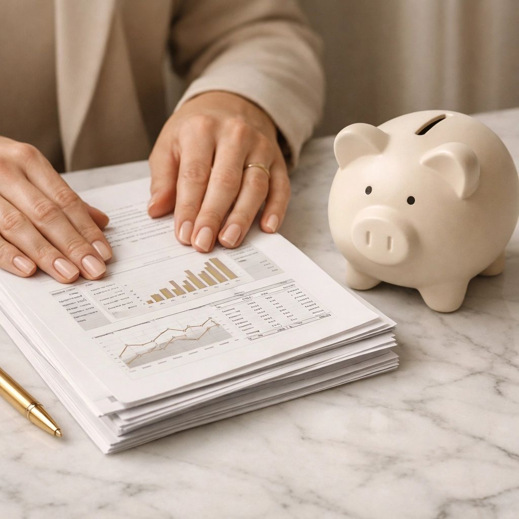 Organizing loan documents and a piggy bank, representing smart financial planning under new rules.