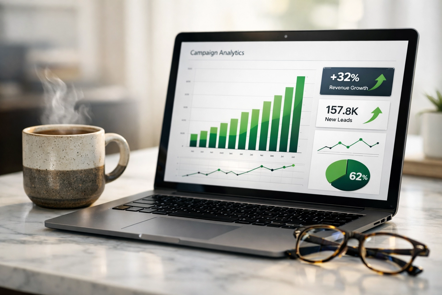 The Ultimate Guide to Super Bowl Sports Marketing: Everything You Need to Succeed A professional marketing analytics dashboard showing successful ROI for a Super Bowl brand campaign.