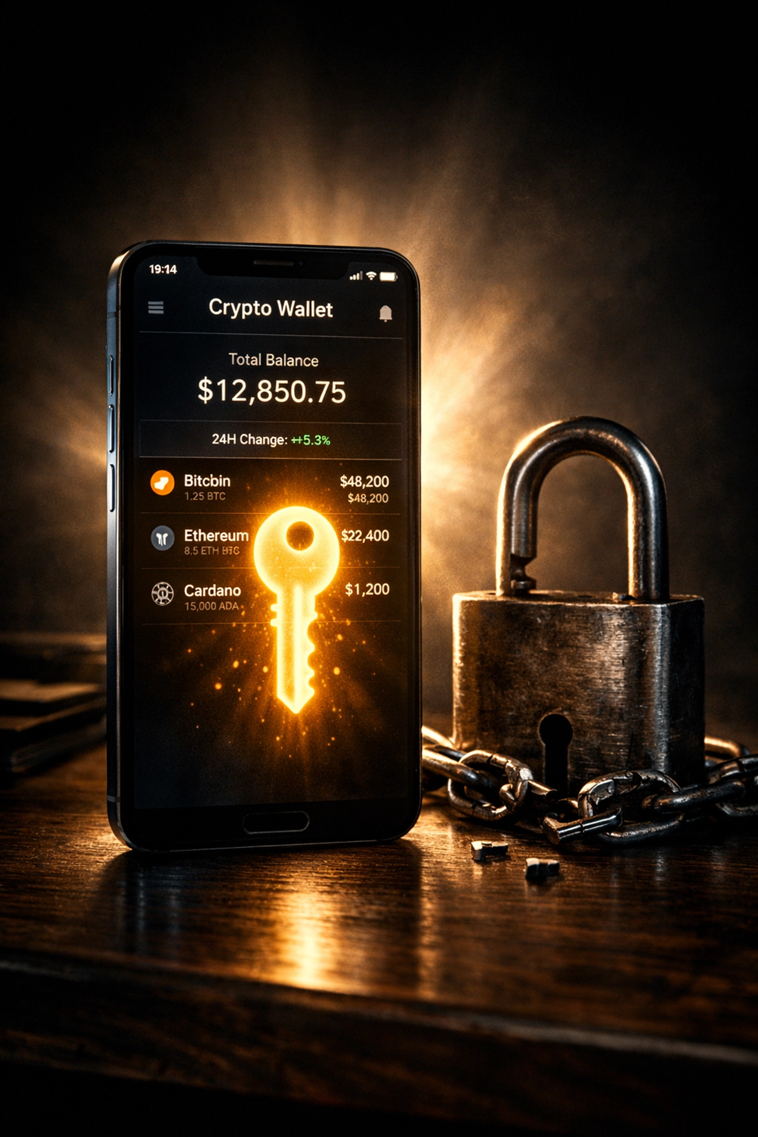 Self-custody crypto wallet with private keys and broken lock symbolizing merchant independence