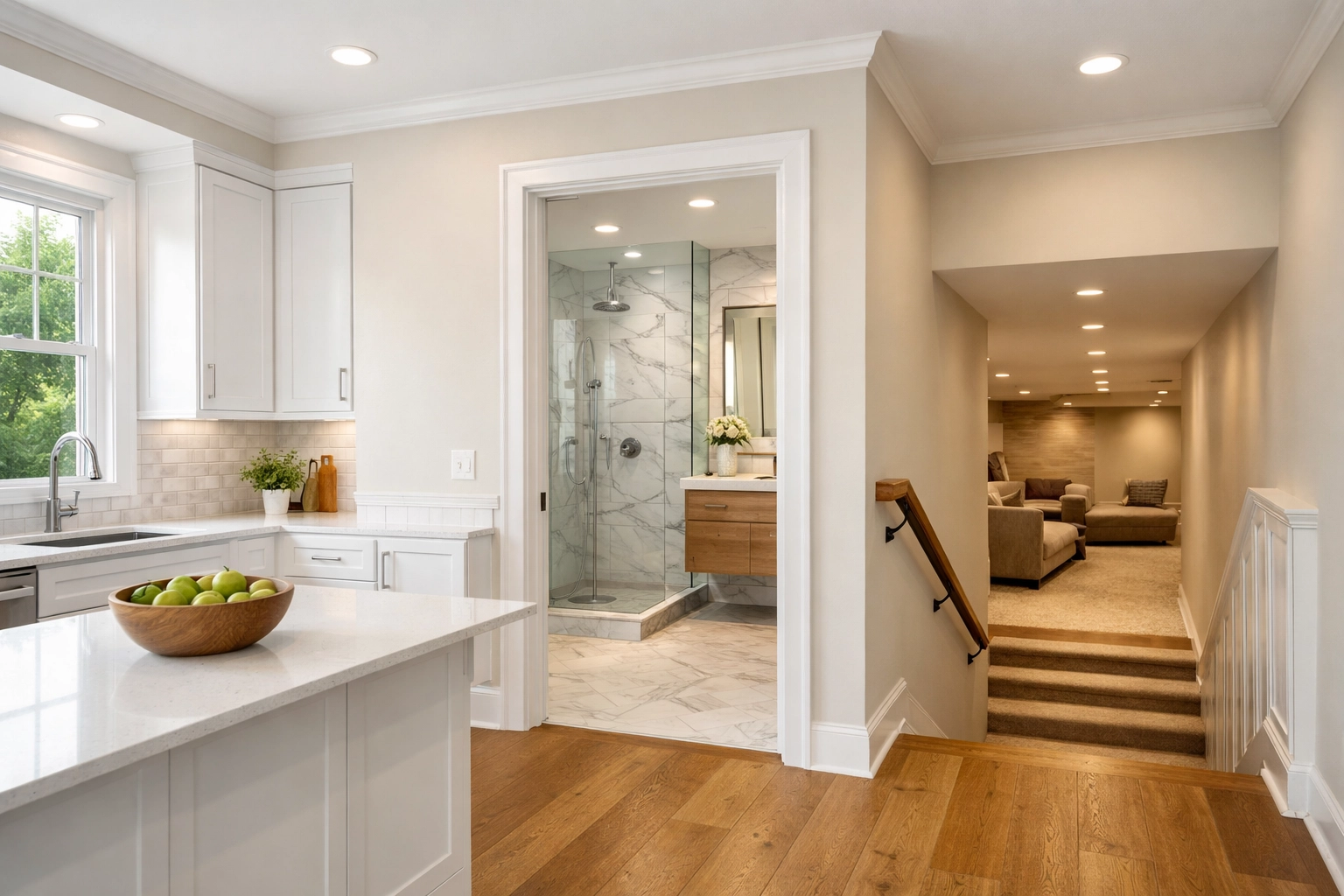 Bundled St. Louis home remodel showing kitchen, bathroom, and basement spaces