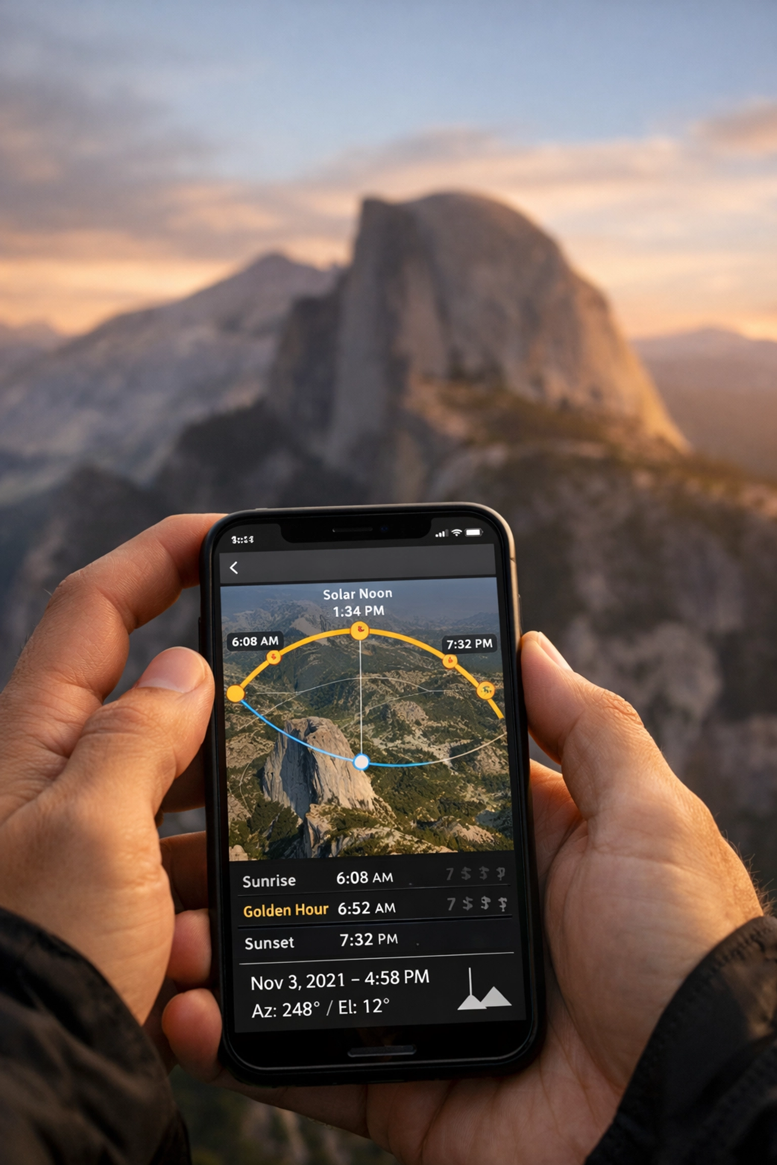 The Ultimate Guide to Photography in All 63 US National Parks: Everything You Need to Succeed 3 Planning a shoot at Yosemite photography spots using a mobile app to track light in the best photography locations.