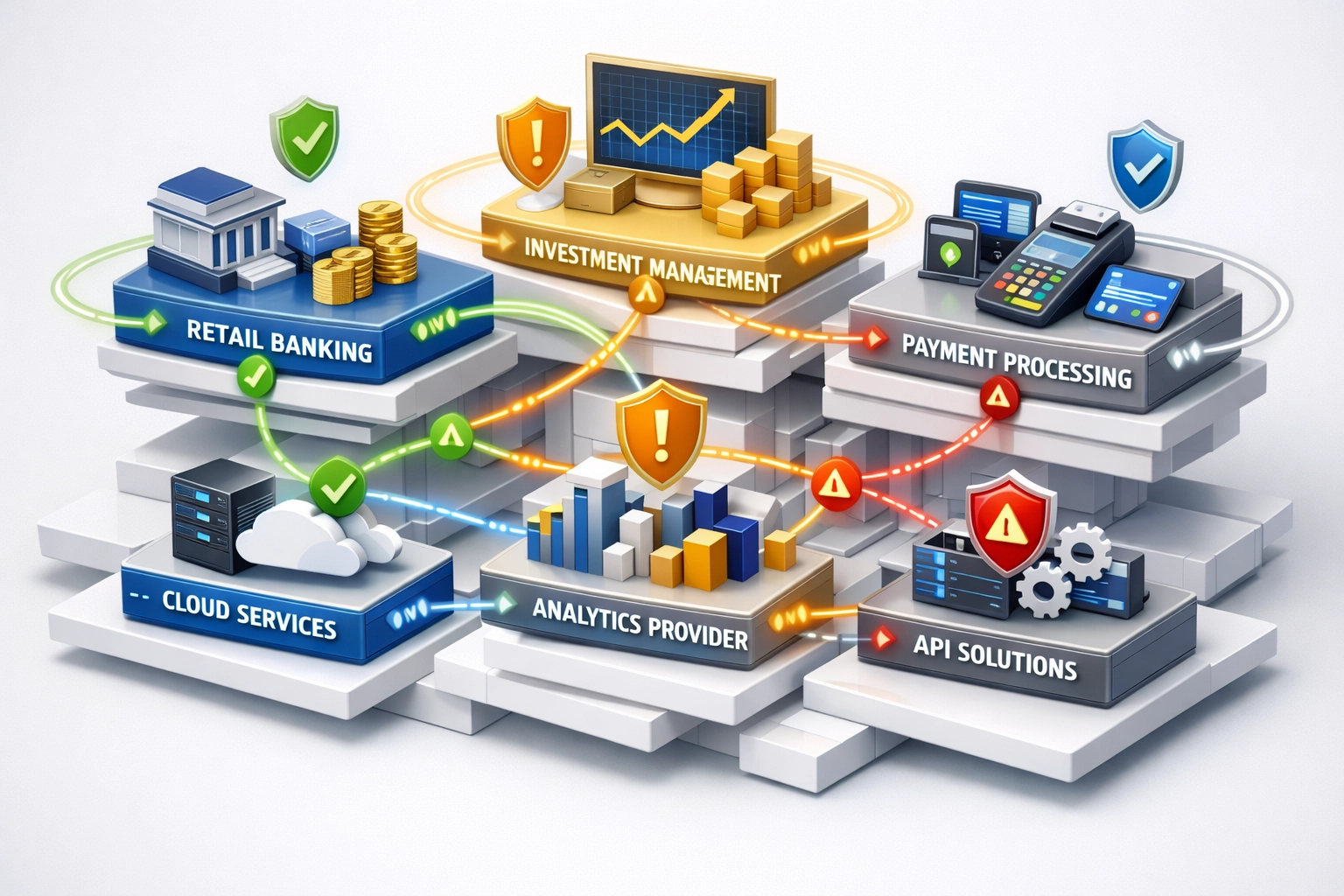 Third-party vendor risk management visualization showing ServiceNow ITAM dependencies for DORA compliance