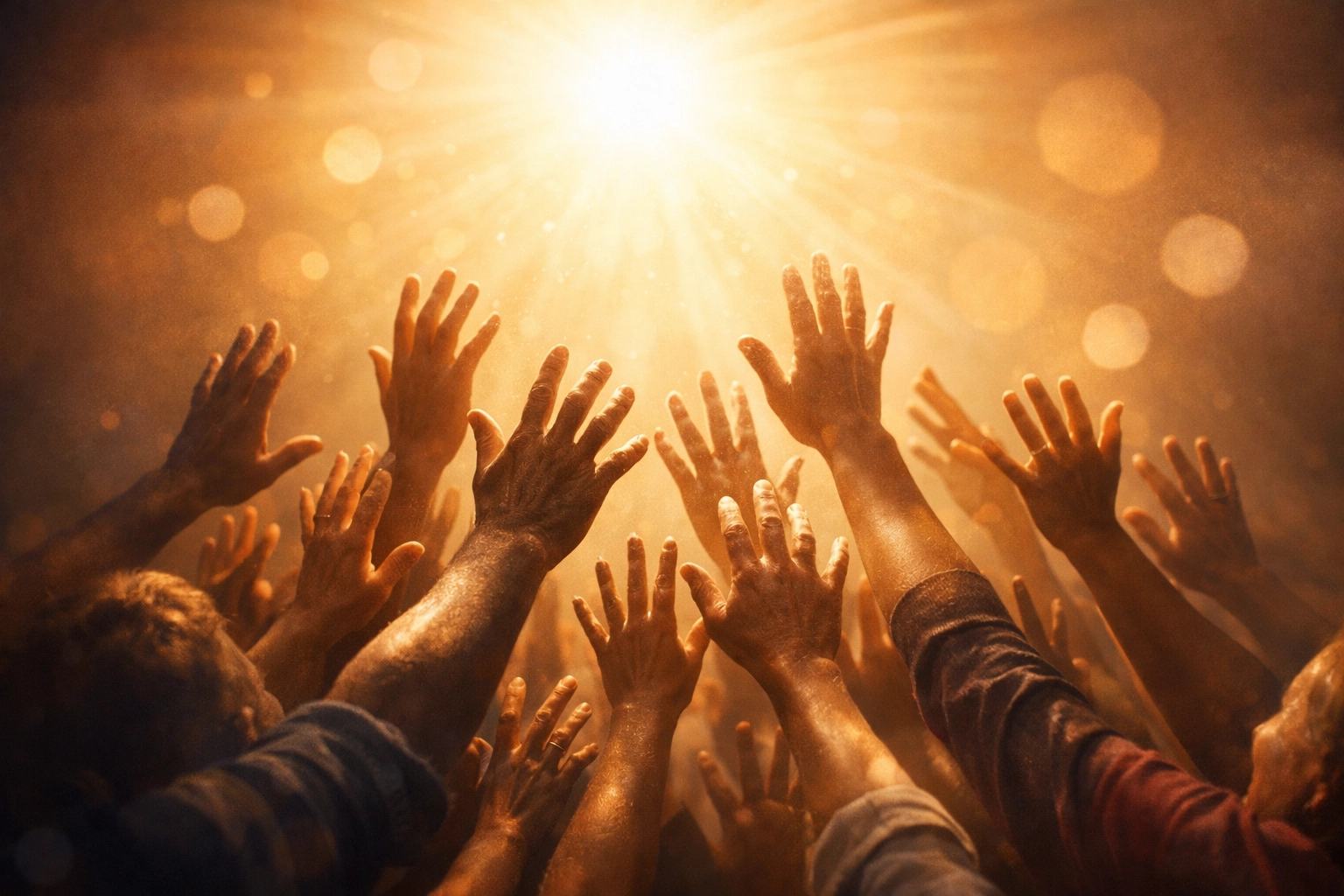 Hands reaching toward light symbolizing humanity's need for salvation and grace