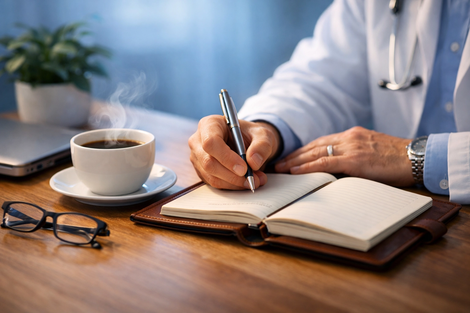 Healthcare leader writing personal resilience roadmap and reconnecting with purpose