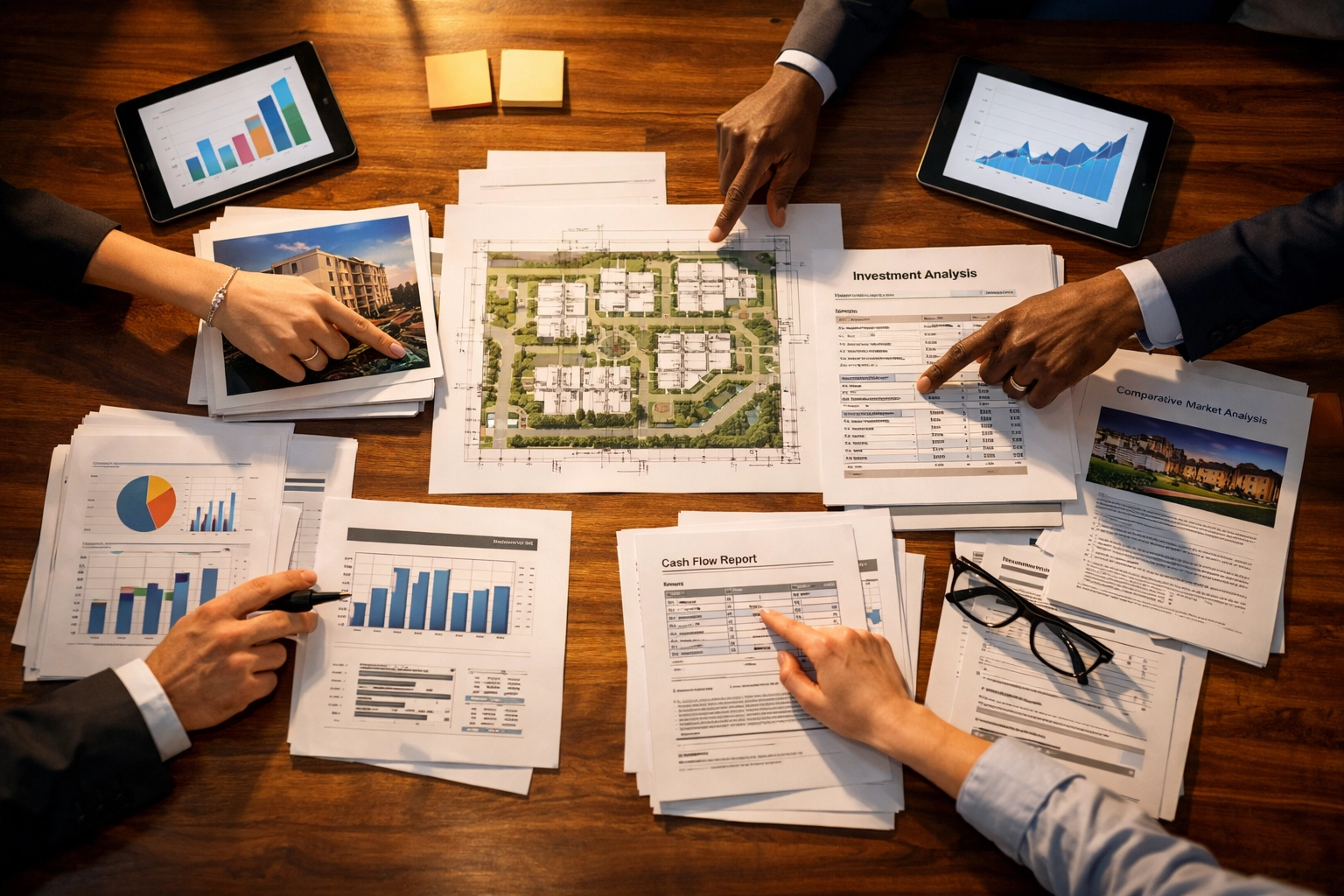 Institutional investors reviewing alternative investment portfolio strategies and documentation