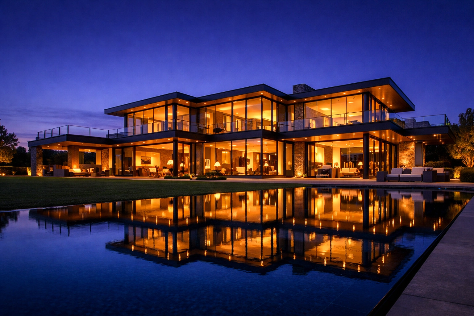 Modern luxury home exterior at dusk, illustrating the latest real estate photography news trends.