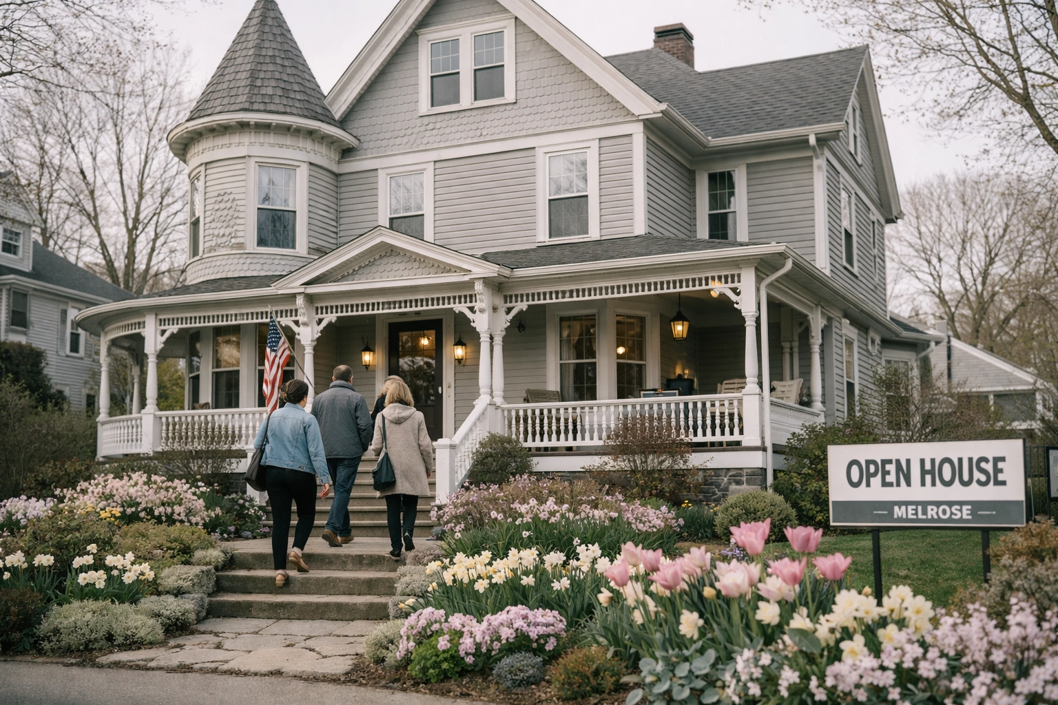 Prospective buyers arriving at Melrose Victorian home during weekend open house