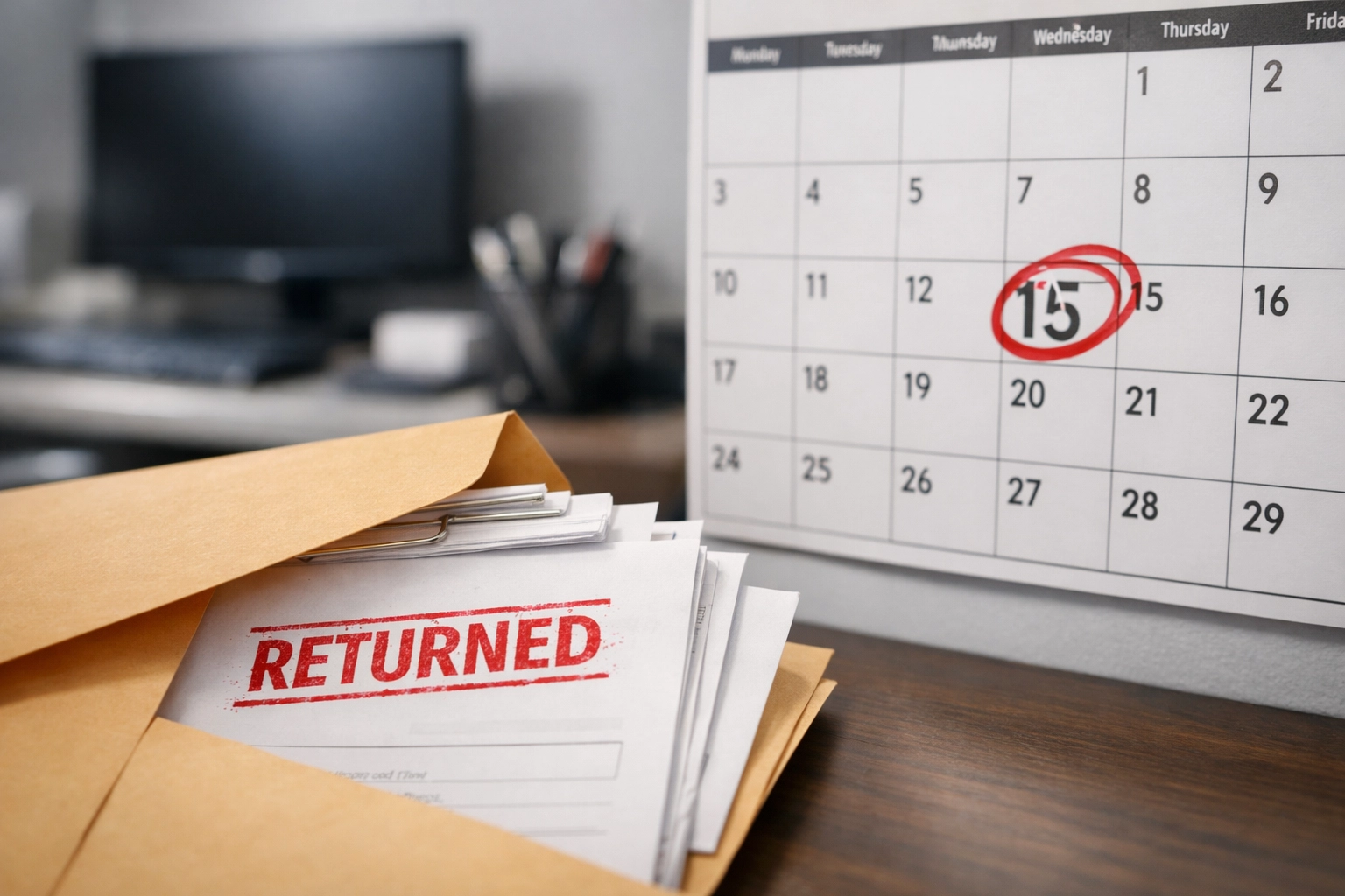 Rejected documents with returned stamp showing importance of correct Texas notarization