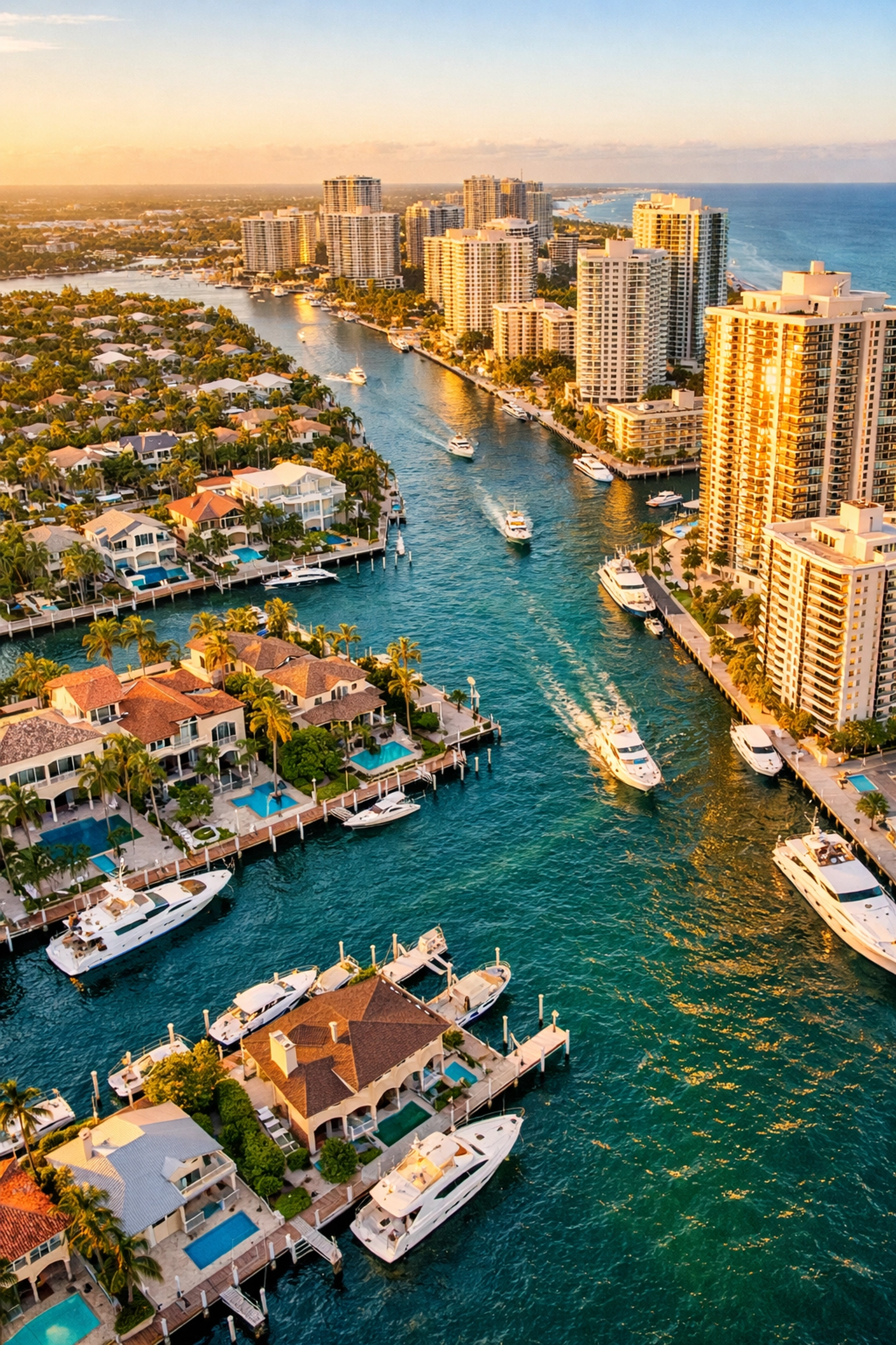 Fort Lauderdale waterfront luxury properties and condominiums along Intracoastal Waterway