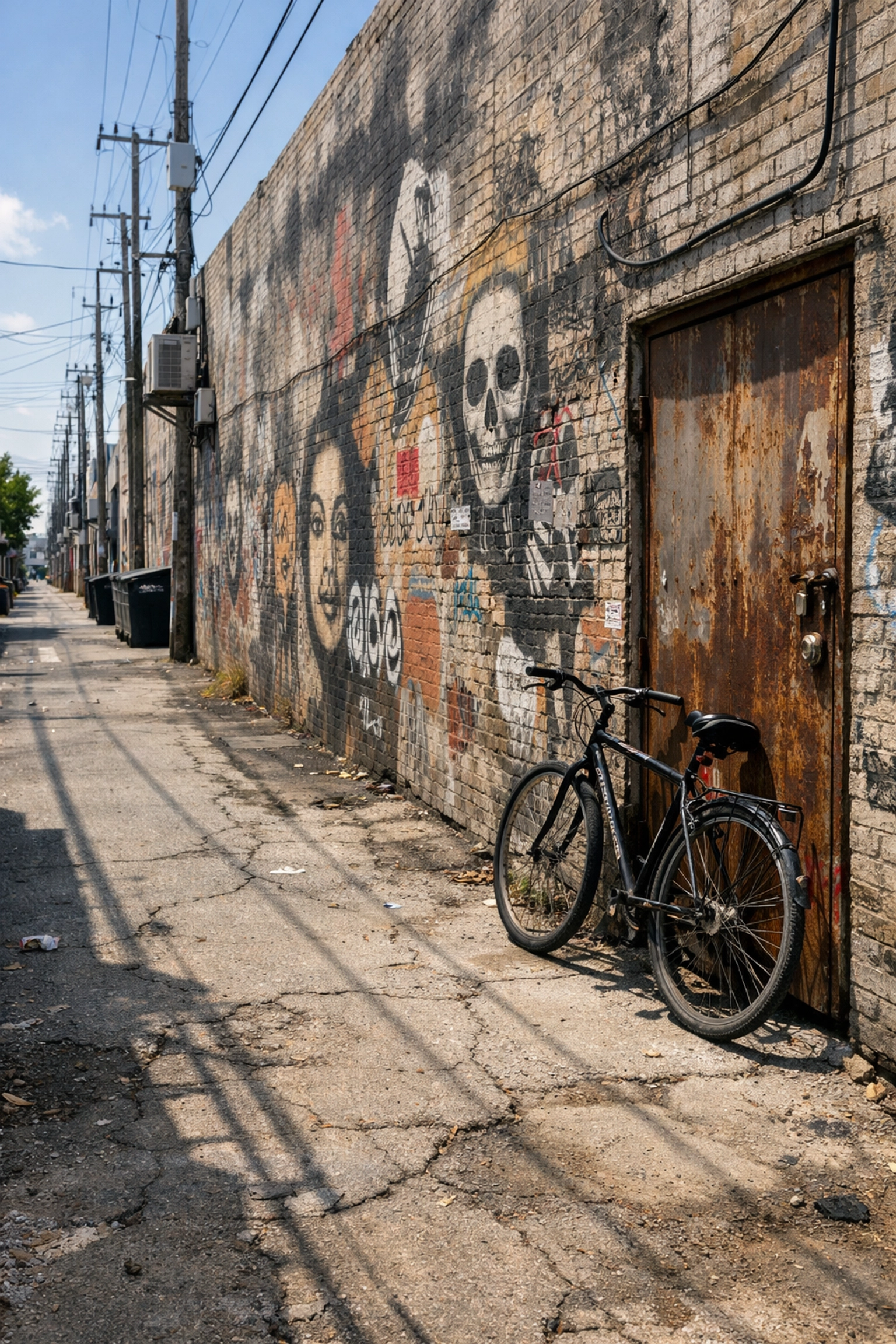 Wynwood back alley murals and bicycle, prime Wynwood photography spot in Miami