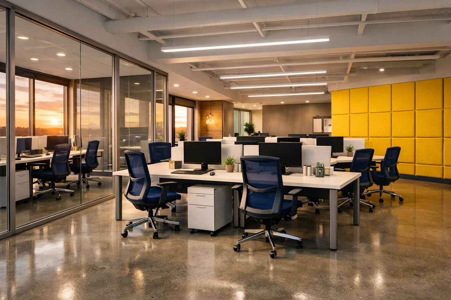 Modern co-working office space near Gateway Park after professional office cleaning Worcester.