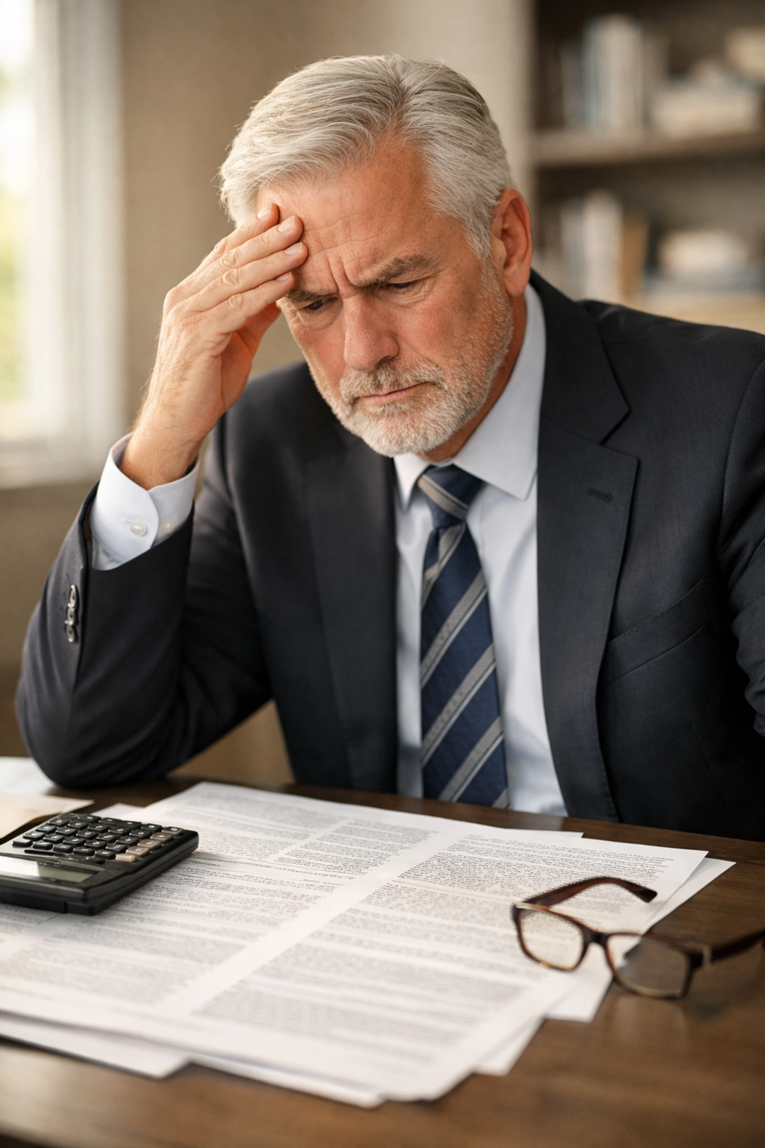 Retiree reviewing complex annuity contract with high fees and confusing terms