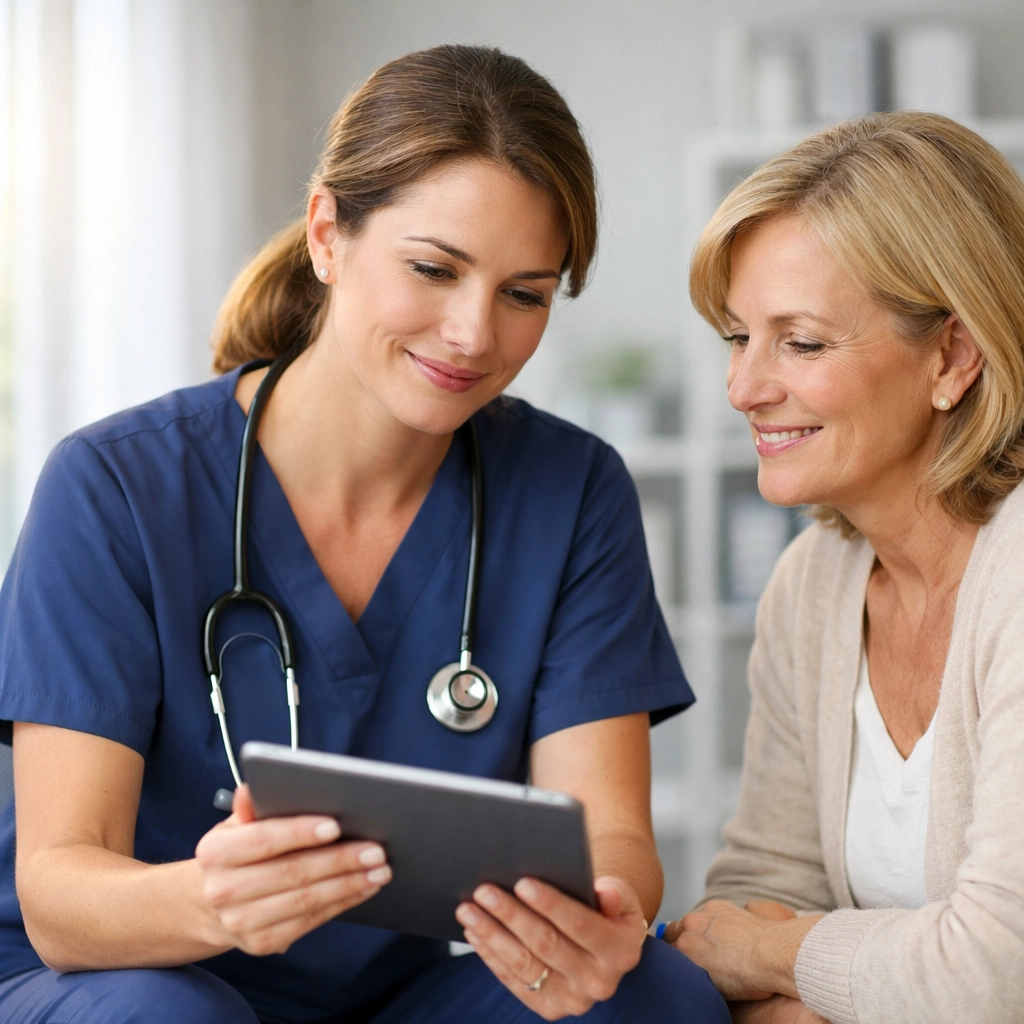 A compassionate physician at a pain relief center near me providing a professional health assessment.