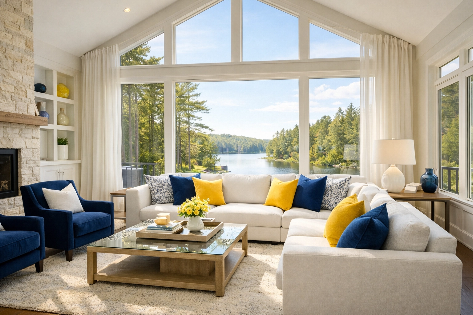 Sun-drenched, spotless living room after a weekly house cleaning Princeton MA session.