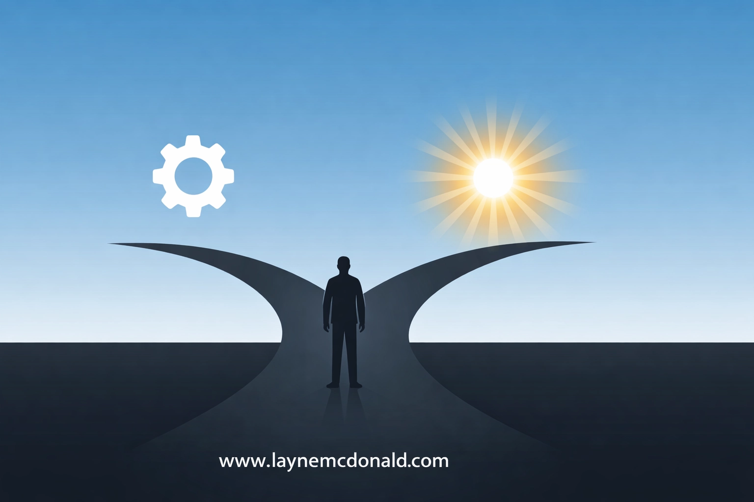 Crossroads illustration depicting the choice between secular morality and divine light in faith.