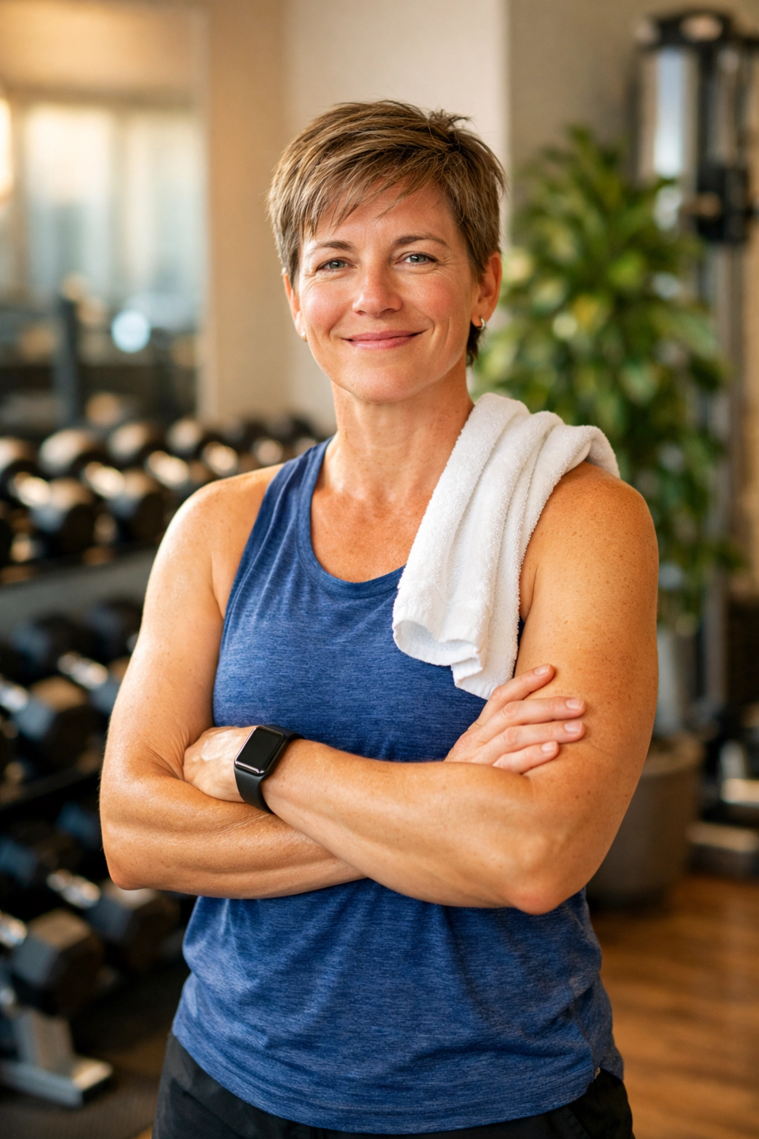 Smiling person celebrating fitness progress in a professional and approachable private gym in Bournemouth.