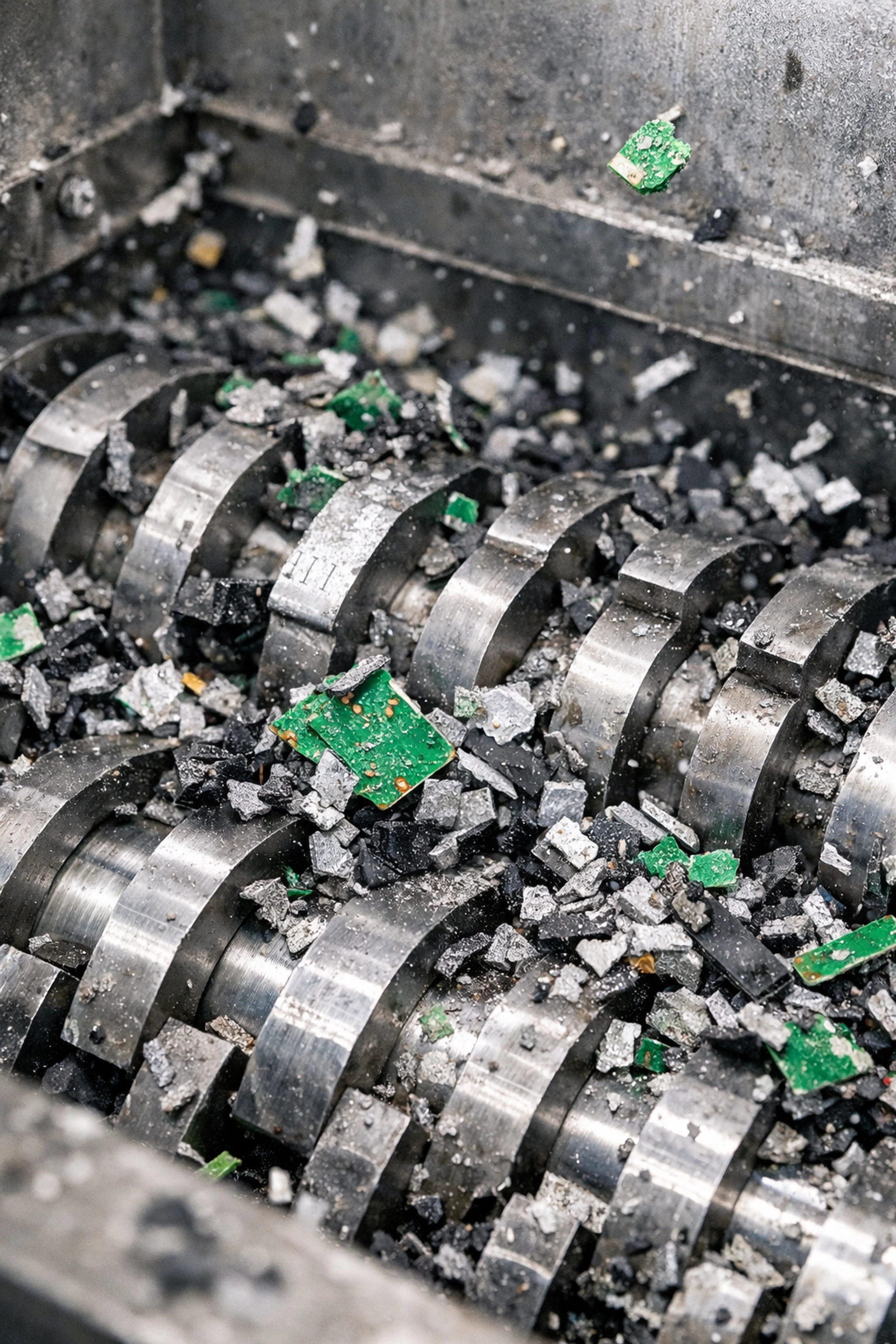Secure hardware shredding and data destruction process for GDPR compliant IT recycling.