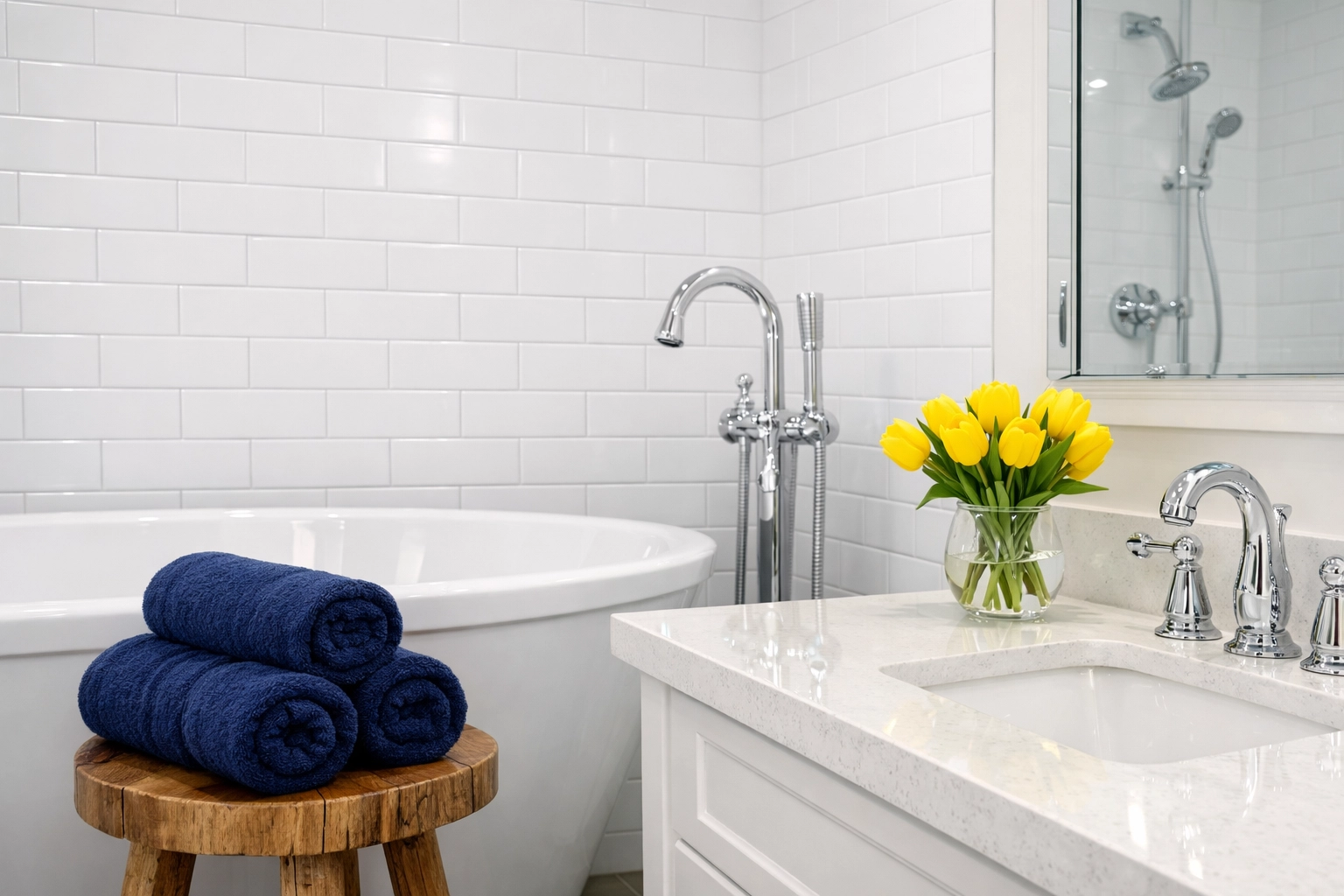 Gleaming white luxury bathroom showing the results of professional deep cleaning in Worcester.