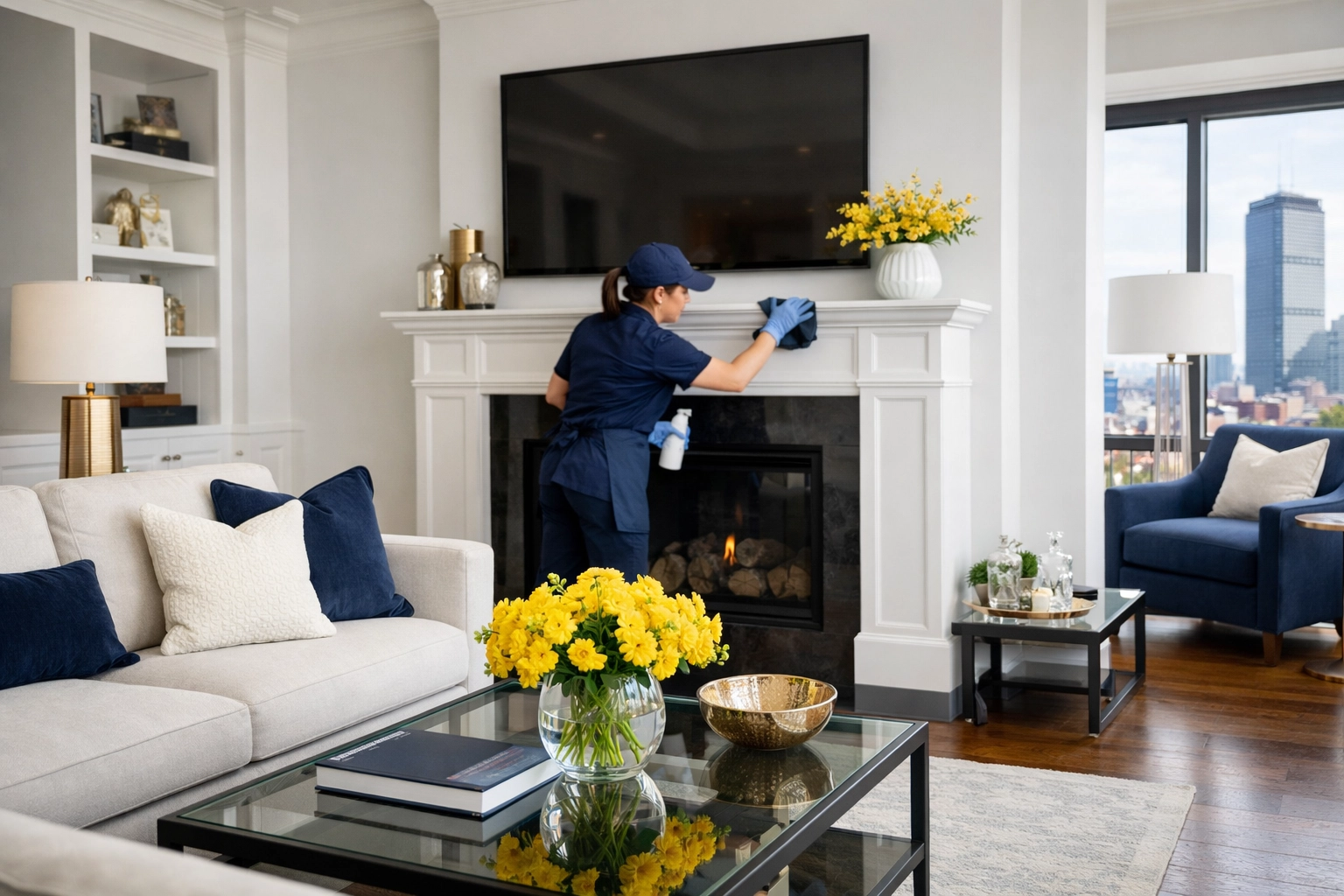 Detailed move-in cleaning services in a Boston living room for a stress-free turnover.