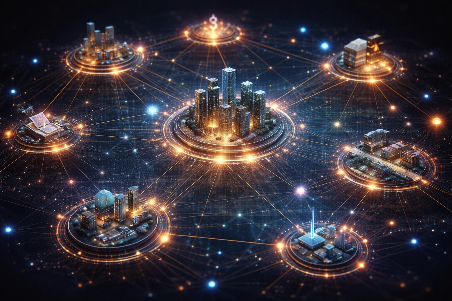 Visualization of diversified private equity allocation with interconnected asset classes for advanced portfolio strategy.