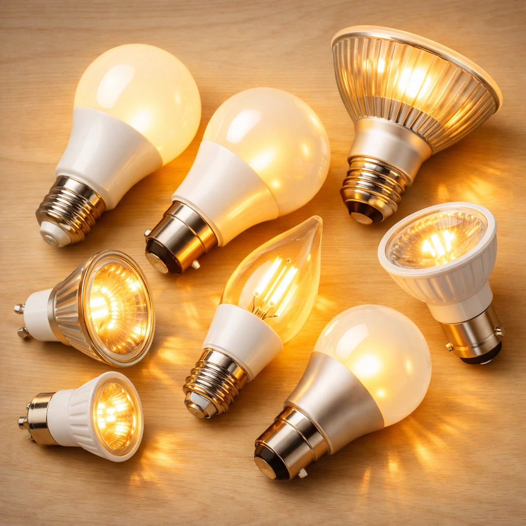 Energy-efficient LED bulbs showing various styles for home lighting upgrades