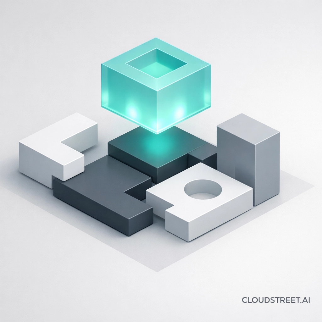 Modular blocks representing a flexible headless Salesforce Commerce Cloud architecture for B2B brands.