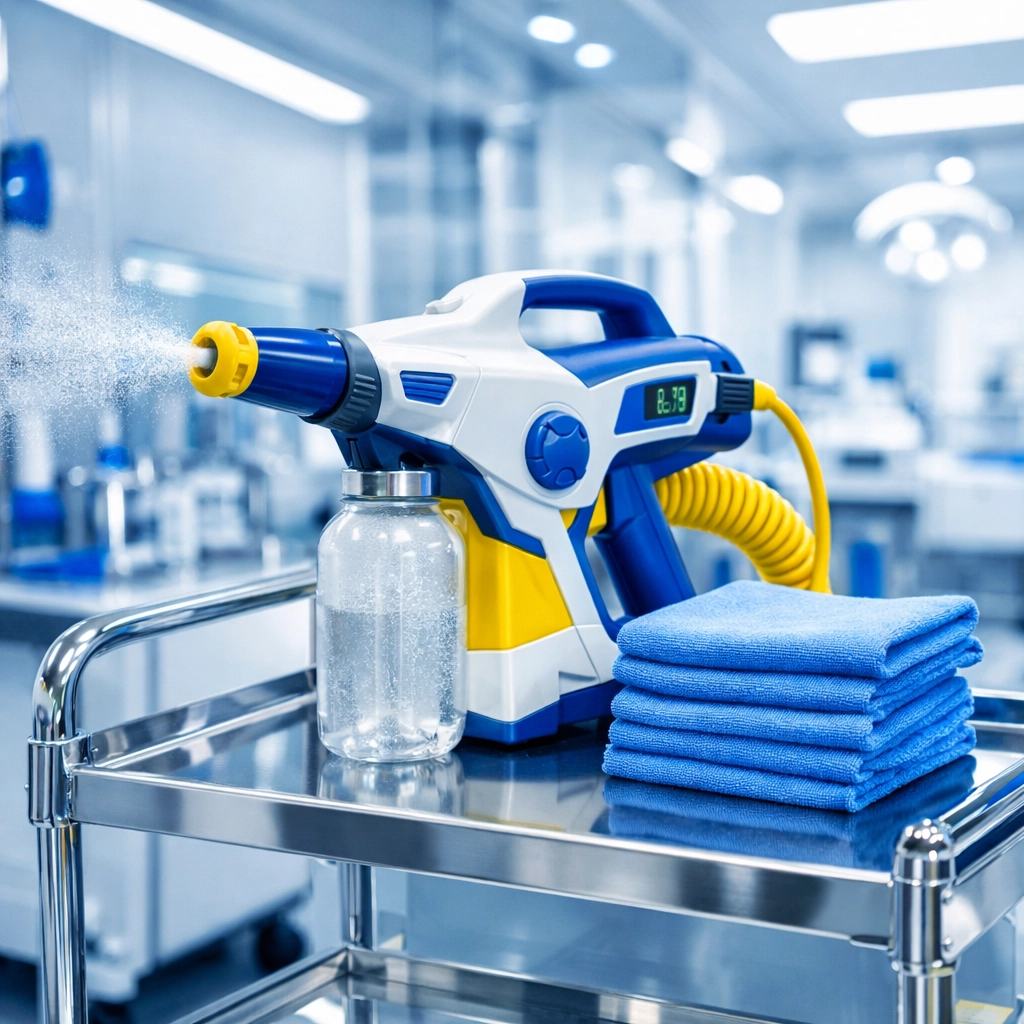 Hospital-grade cleaning technology including an electrostatic sprayer for advanced healthcare sanitization.
