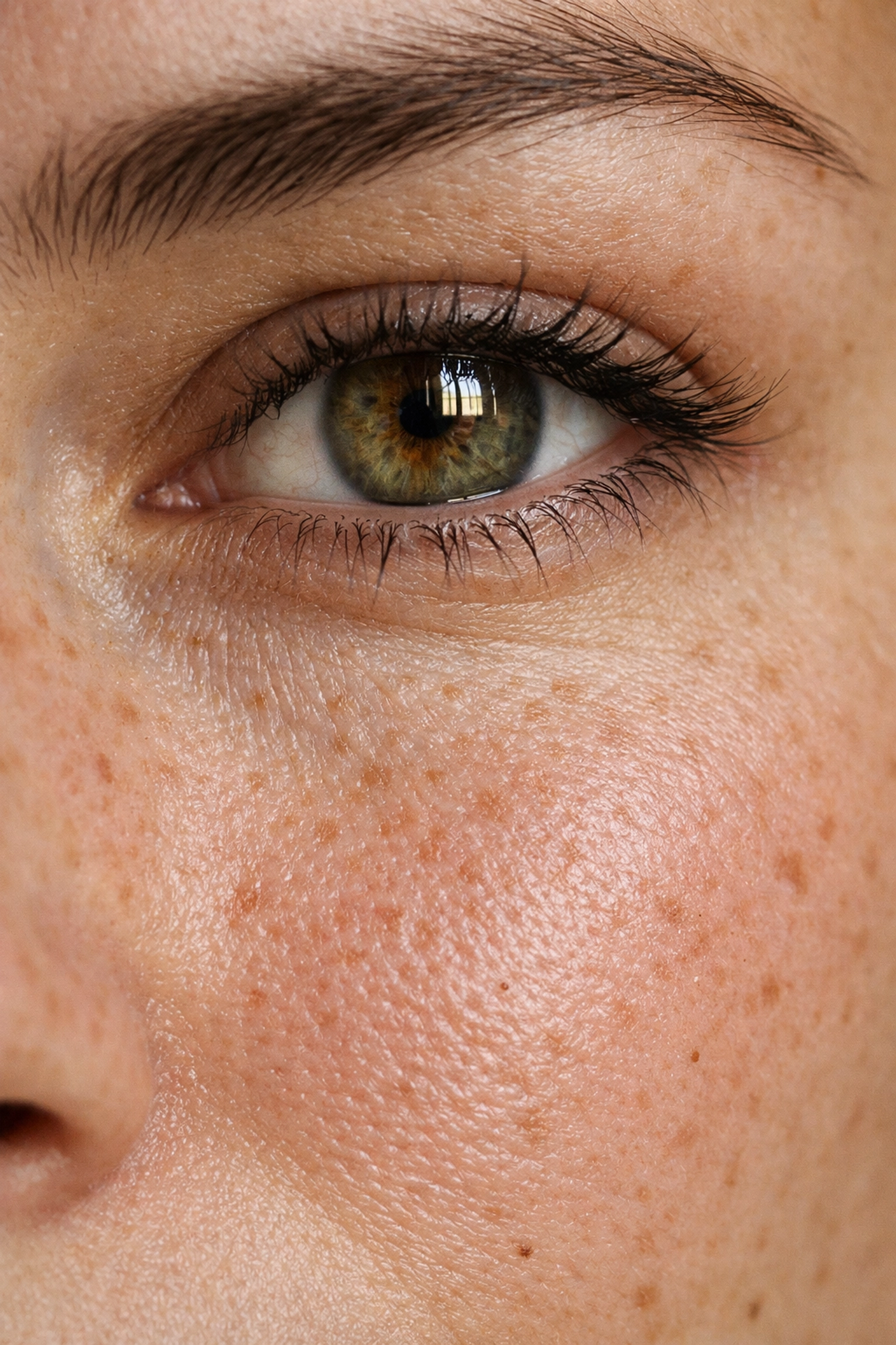Detailed macro shot of natural skin texture to showcase realistic portrait photography techniques.