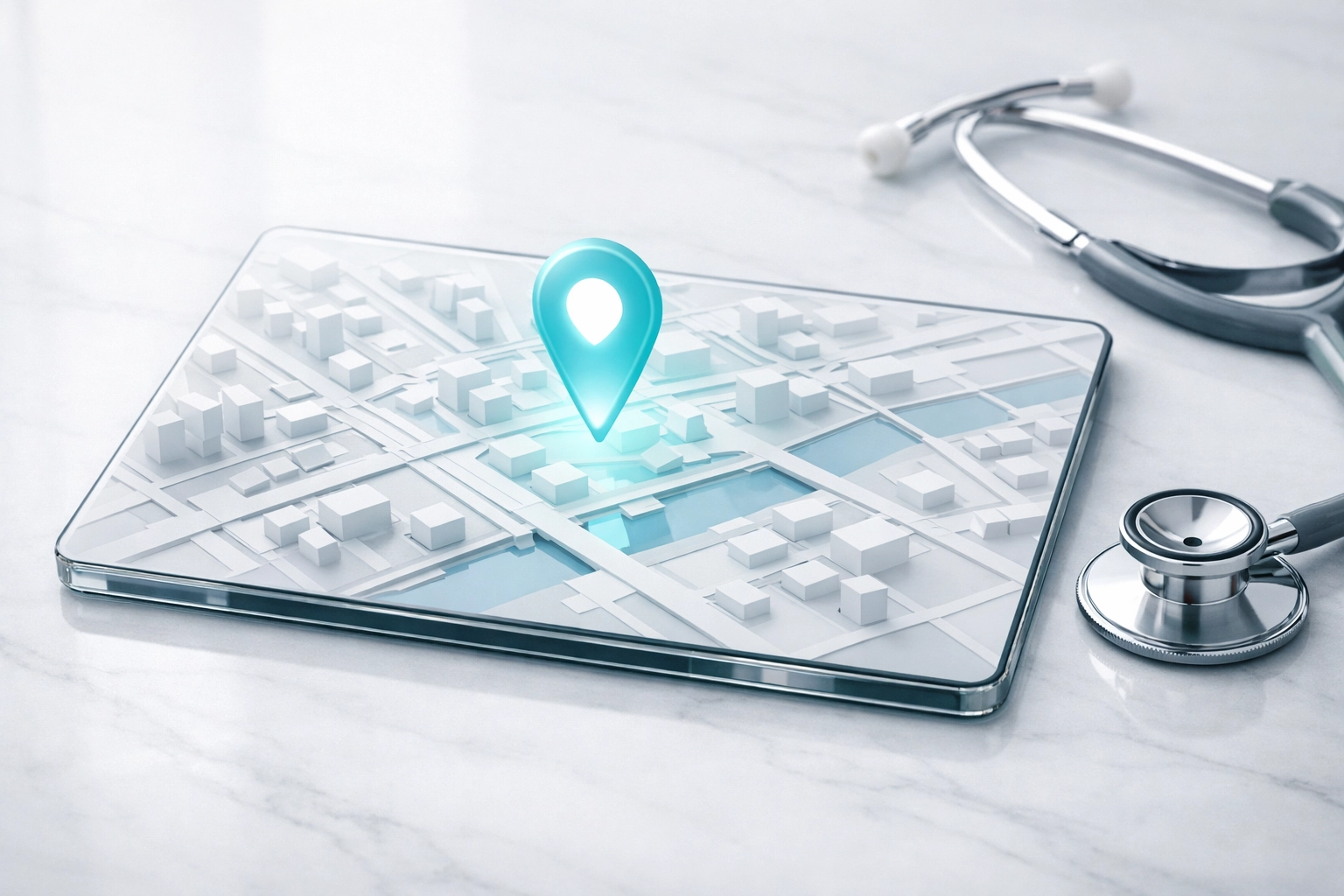 Local map pin on a tablet illustrating Google Business Profile optimization for chiropractic local SEO dominance.