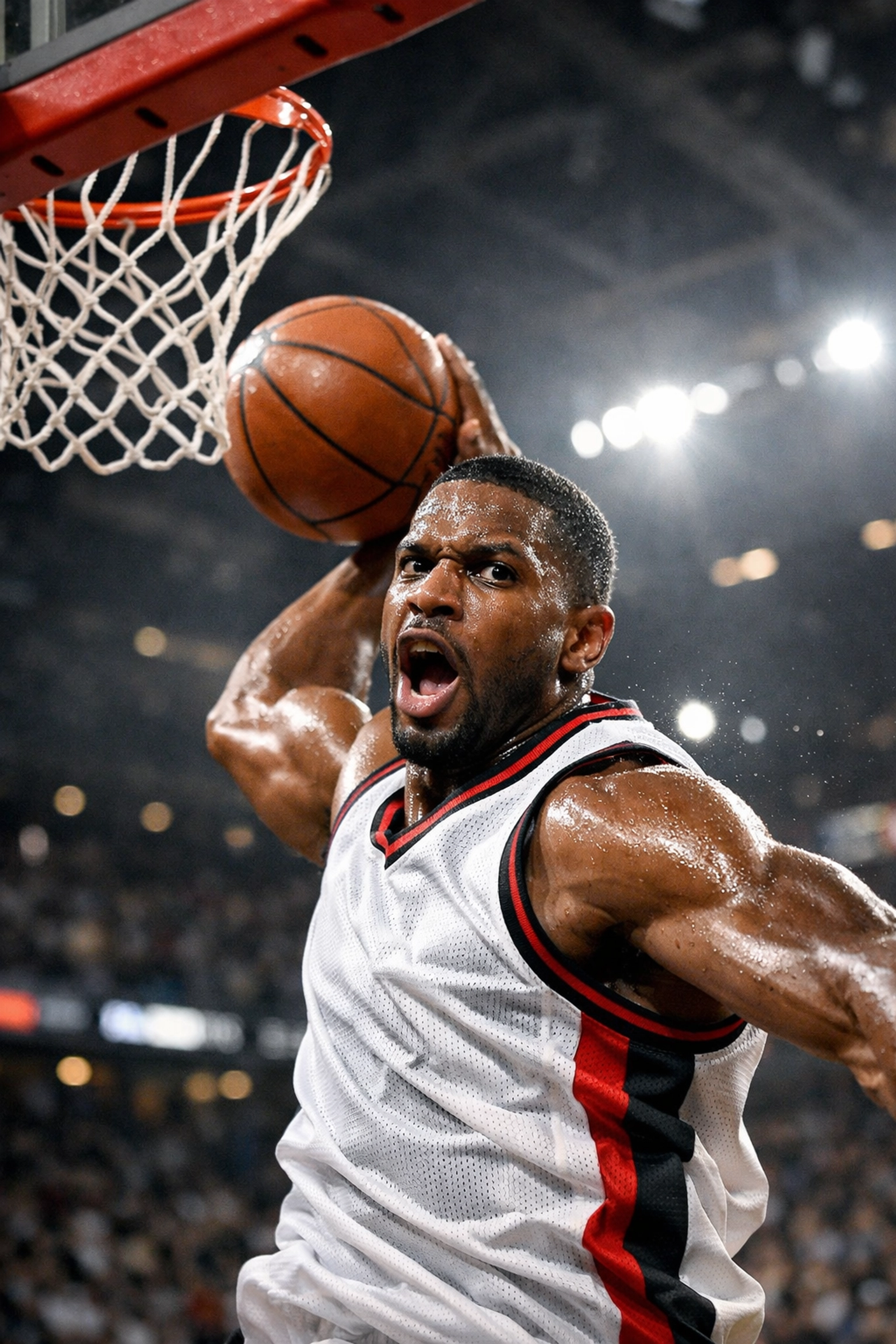 Action photo of a basketball dunk showing the autofocus speed of the best mirrorless cameras for 2026.
