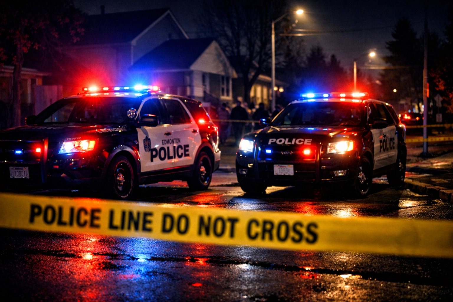 Edmonton Police Service vehicles at north Edmonton crime scene investigation overnight