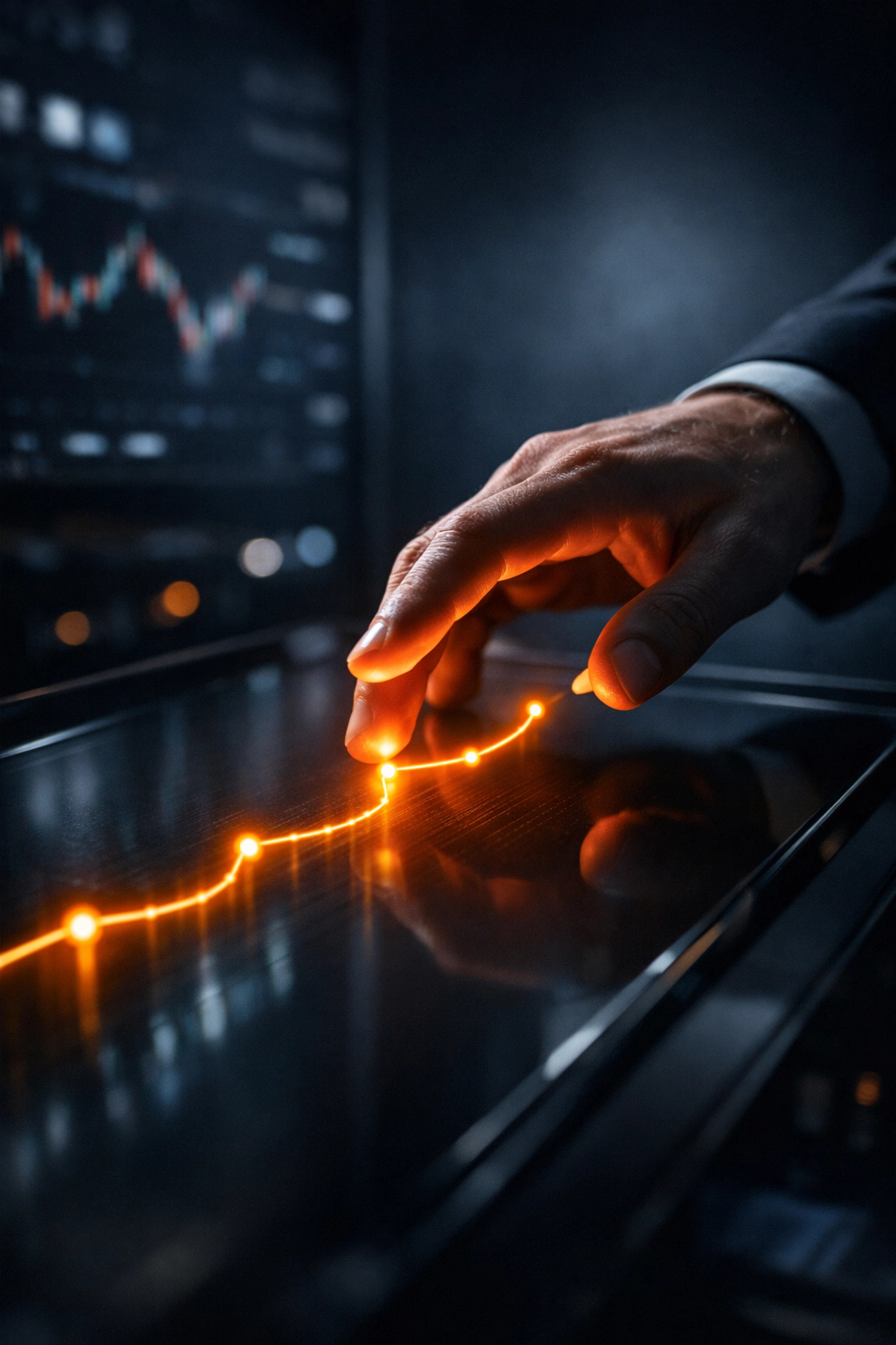 Professional trader interacting with a digital interface showing a strategic roadmap to $1M in funding.