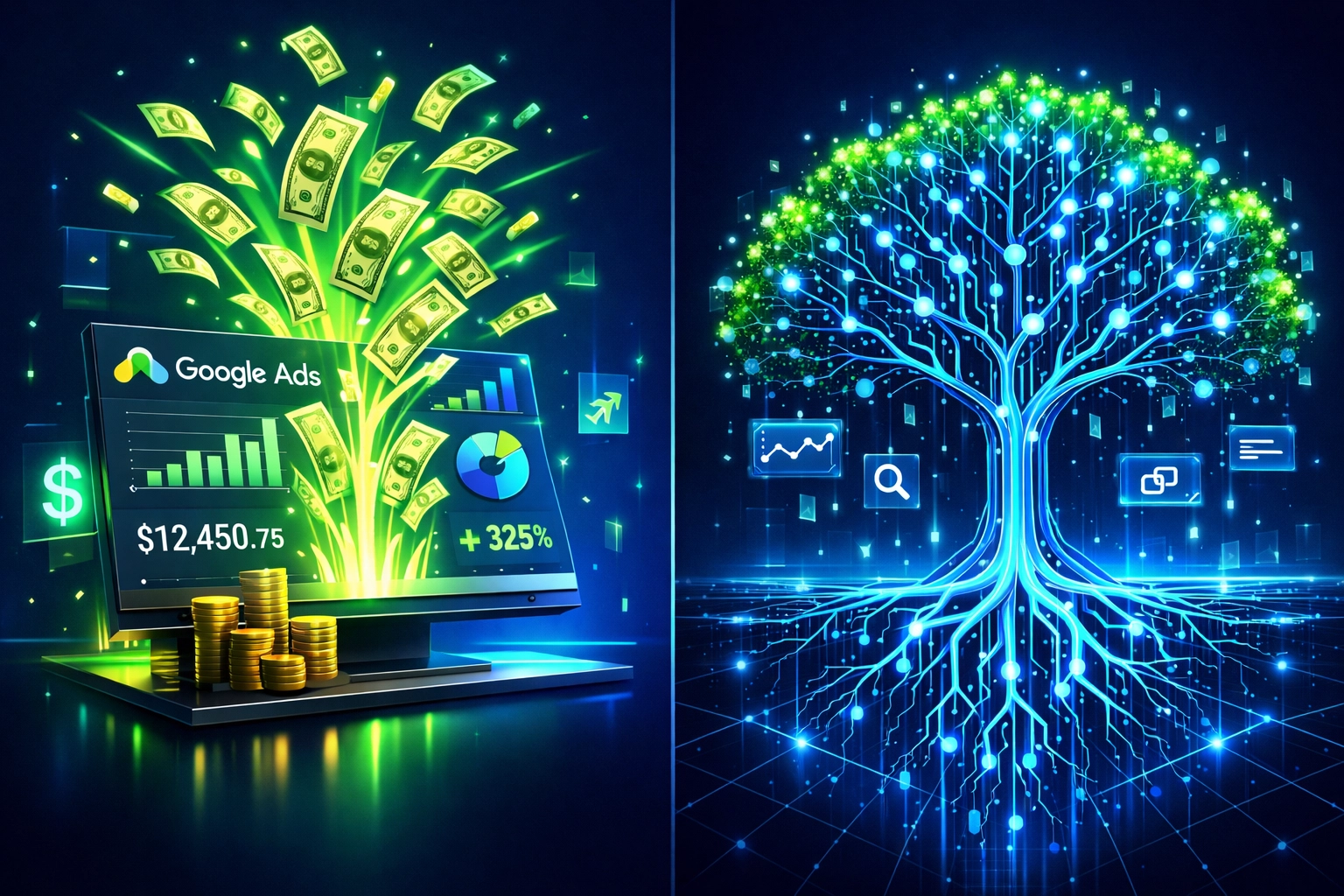 Google Ads vs Local SEO comparison showing paid ads immediate results versus organic SEO long-term growth