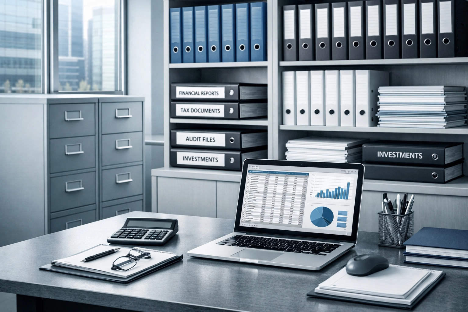 Organized financial records and business valuation documents prepared for selling a business