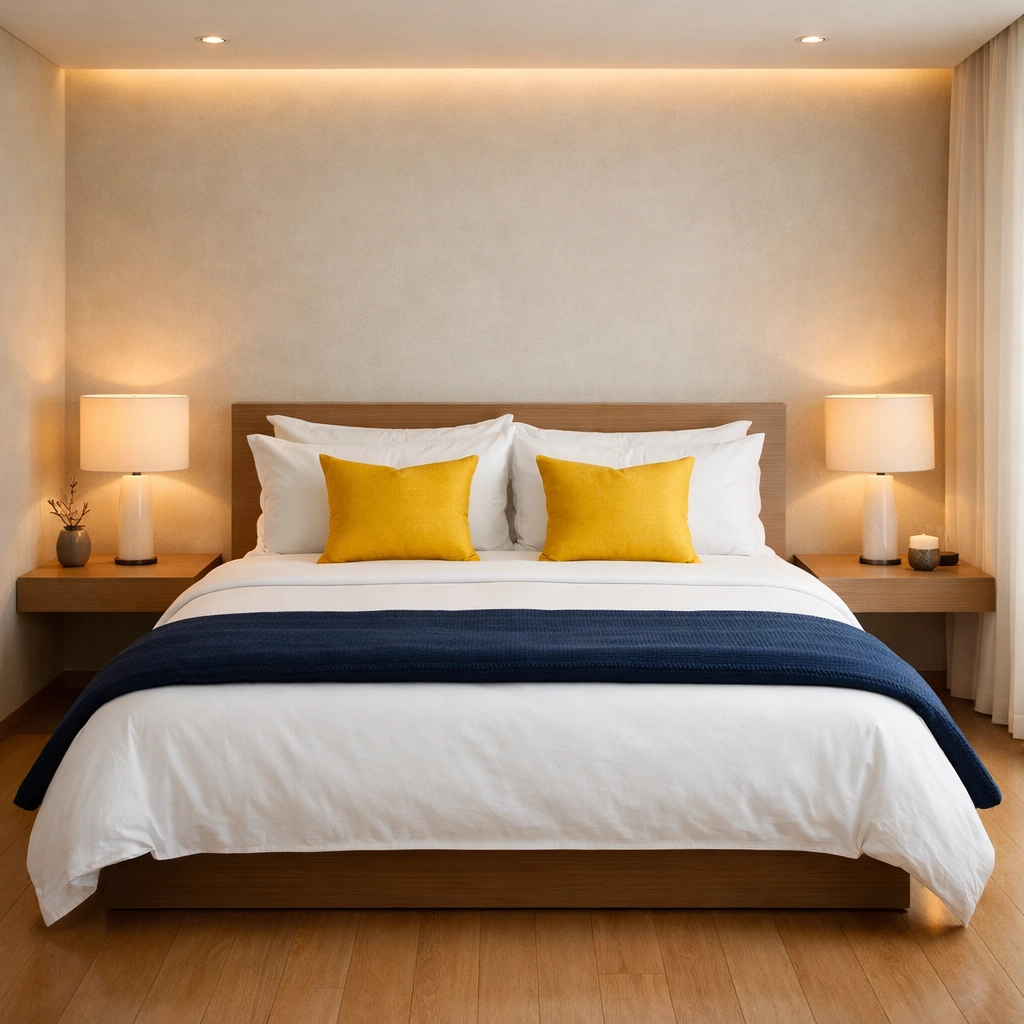 A clean, clutter-free bedroom sanctuary with fresh linens for restorative sleep.