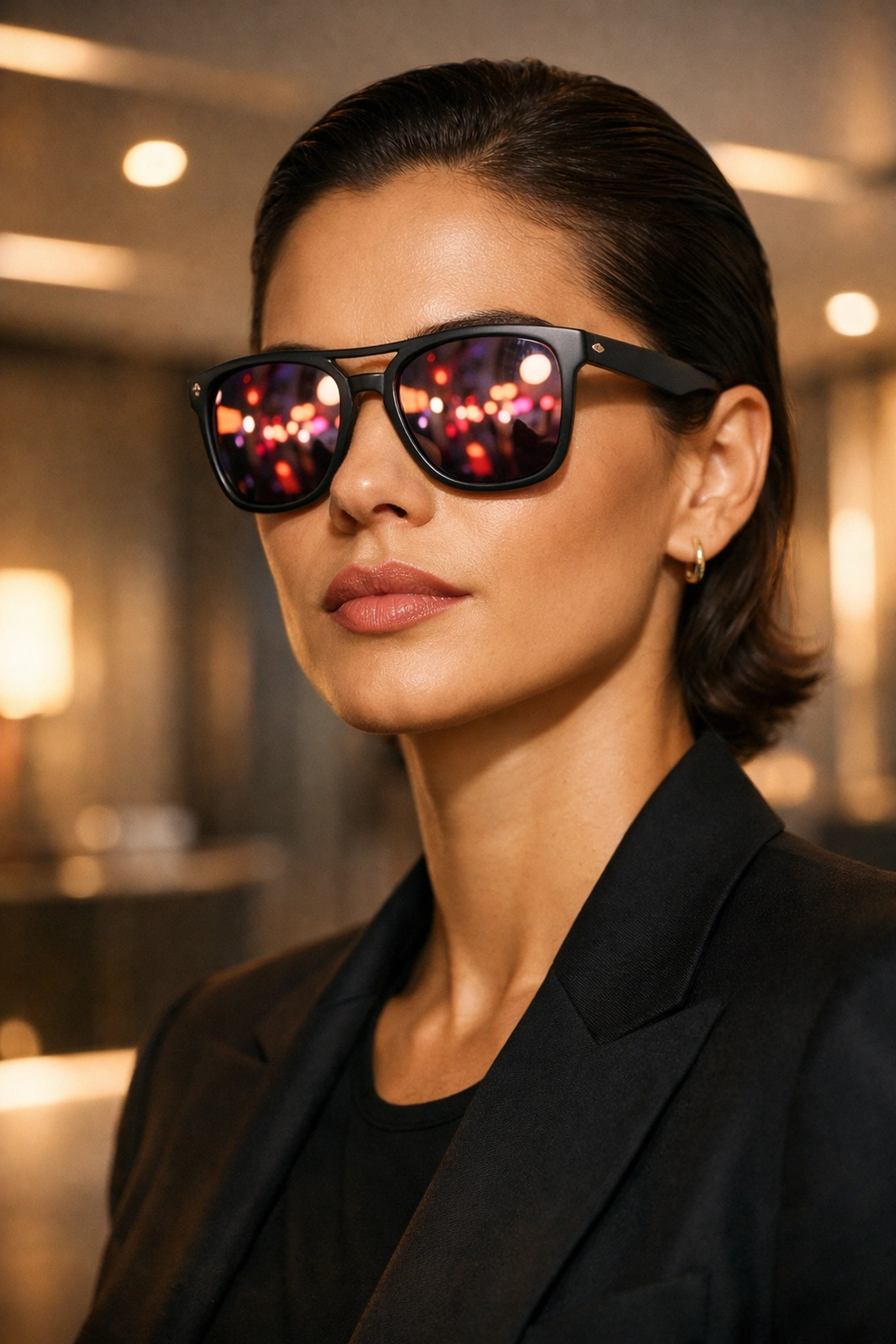 Realistic AI product try-on featuring premium sunglasses for a branded corporate activation.