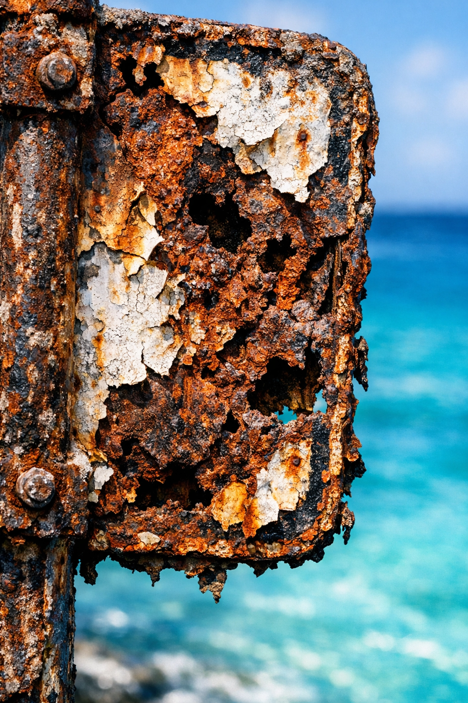 Rusted metal sign showing severe corrosion damage from Kona salt air and coastal humidity