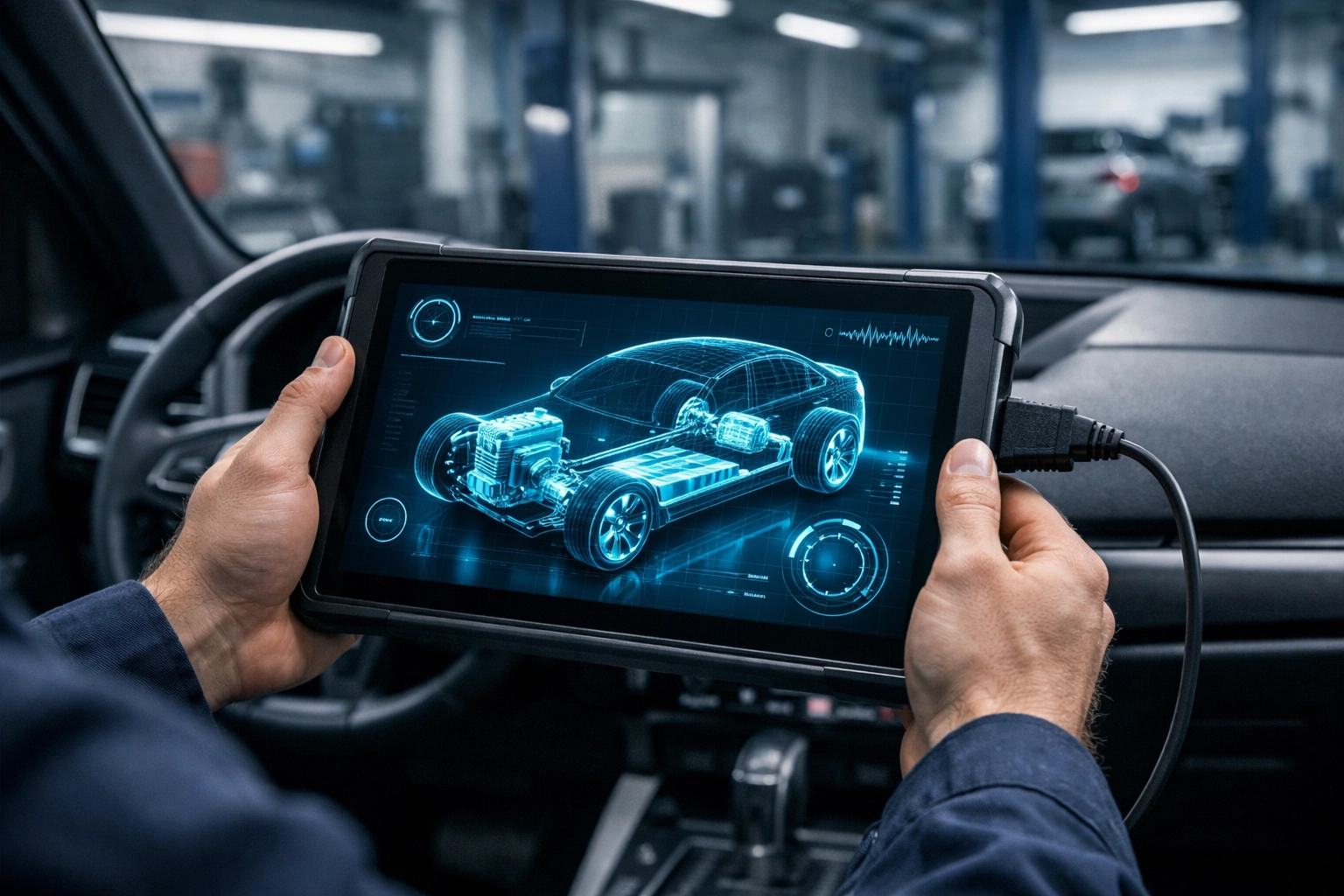 A mechanic in Waipahu using a professional diagnostic tablet for a precise check engine light diagnosis.