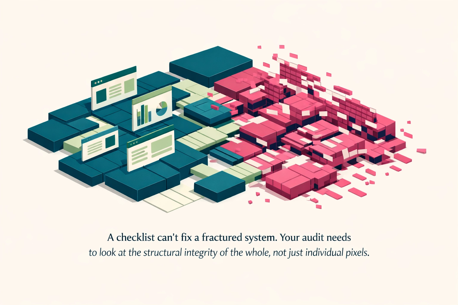 Abstract digital grid showing systemic flaws in university website accessibility infrastructure.