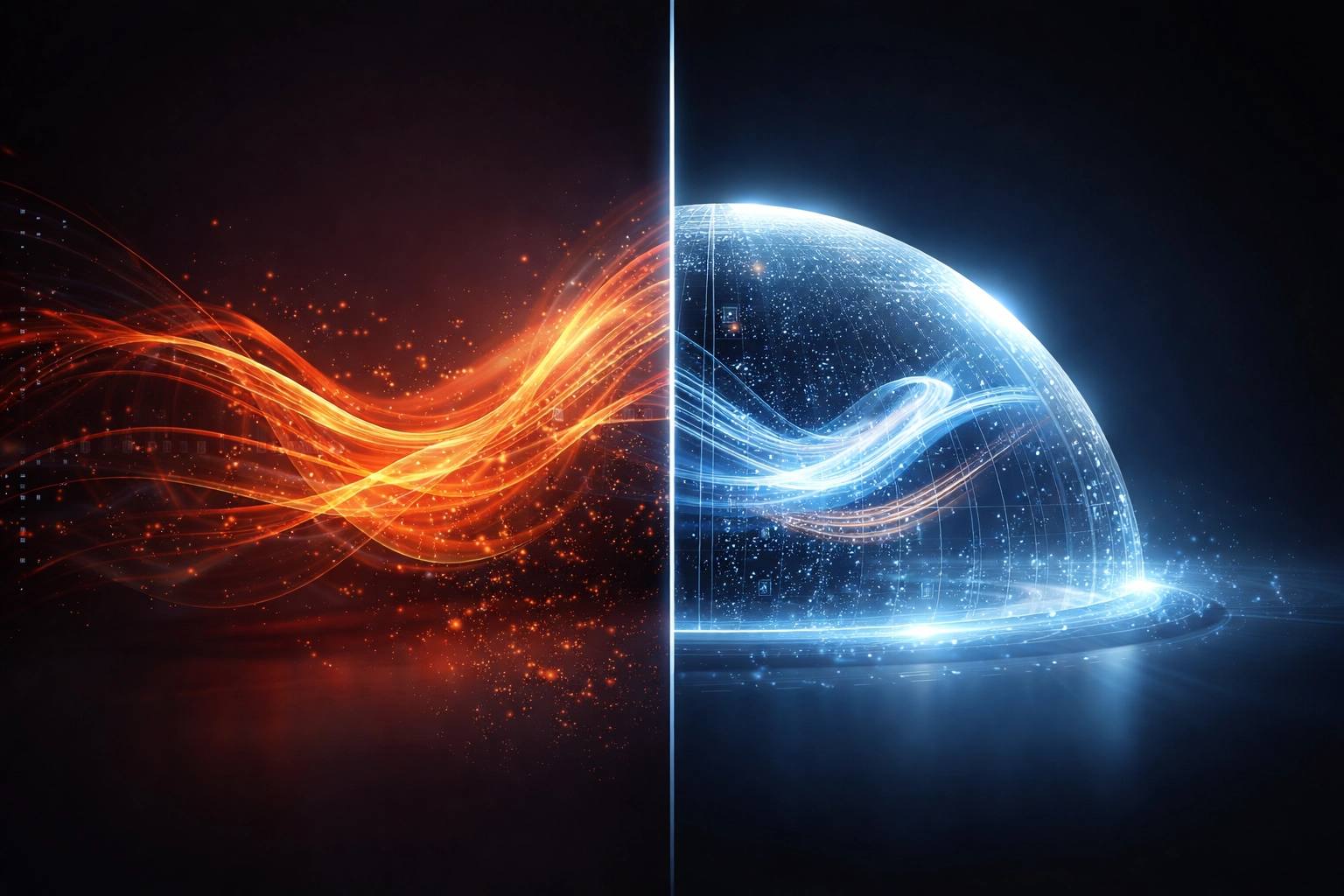 Contrasting image of data vulnerability and protection, symbolizing privacy in sensory-aware wearable technology.