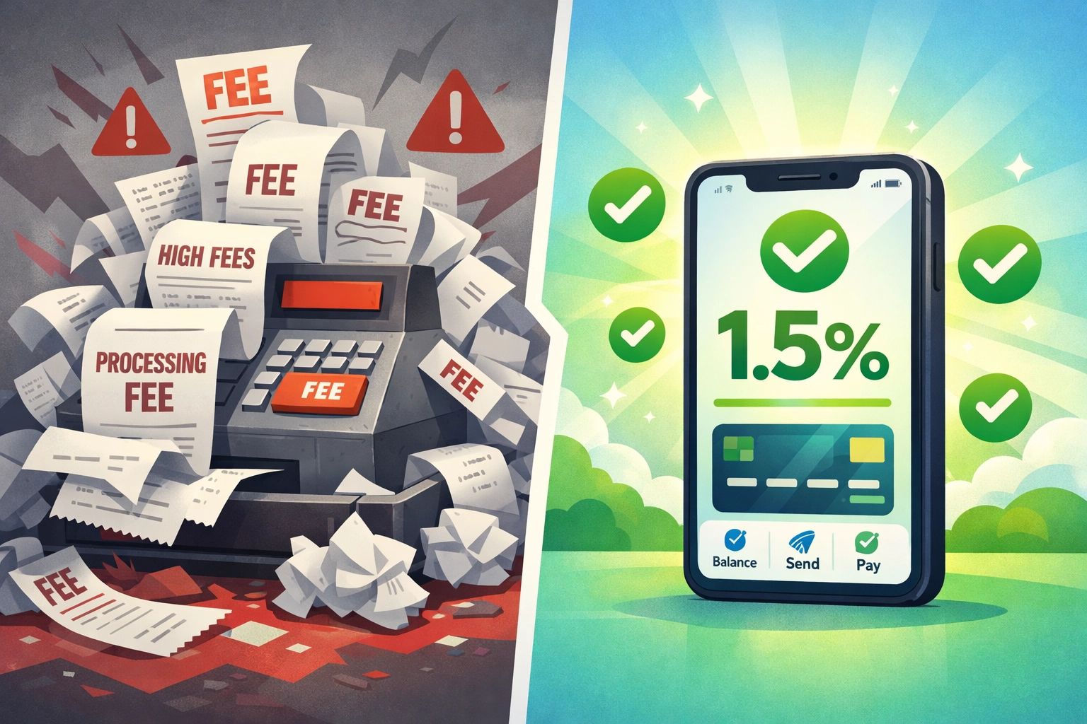 Traditional payment processor fees versus Larecoin's 1.5% crypto payment processing rate comparison