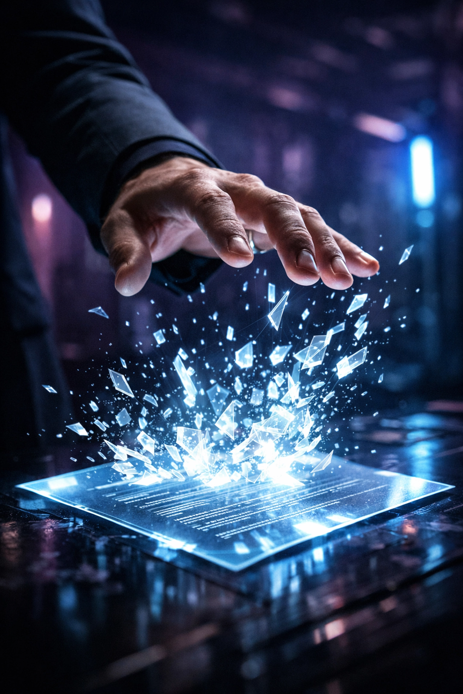 A hand shattering a digital document, symbolizing a trustee breaking free from Social Security Number liability.