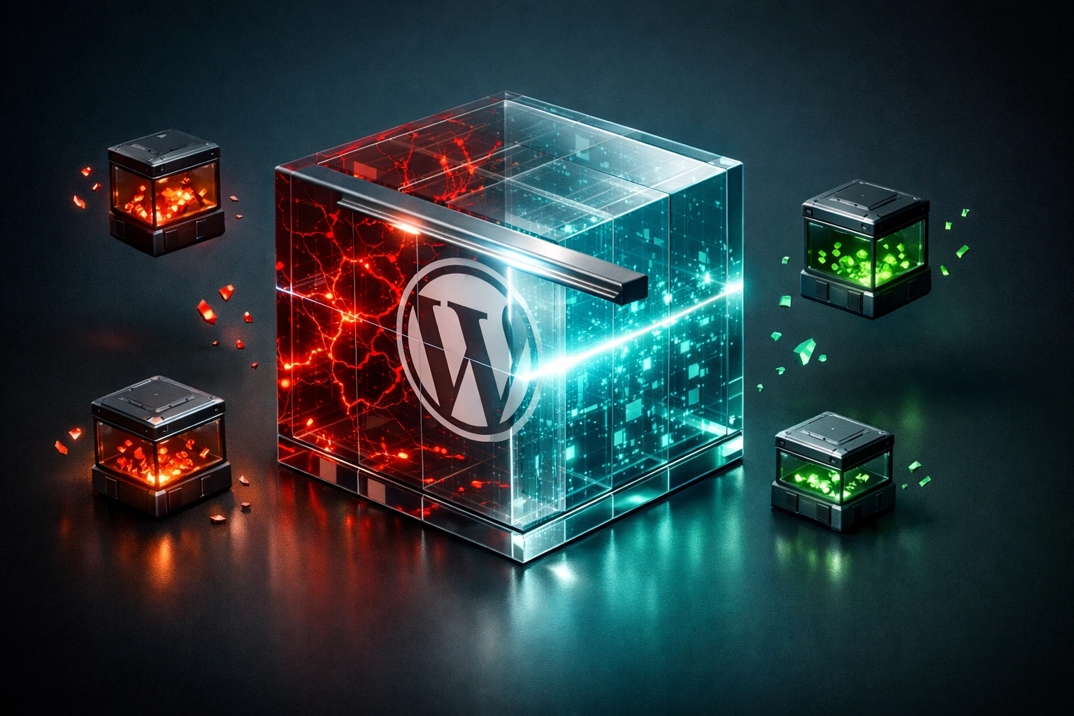 WordPress malware scanning and removal process visualized with infected site being cleaned