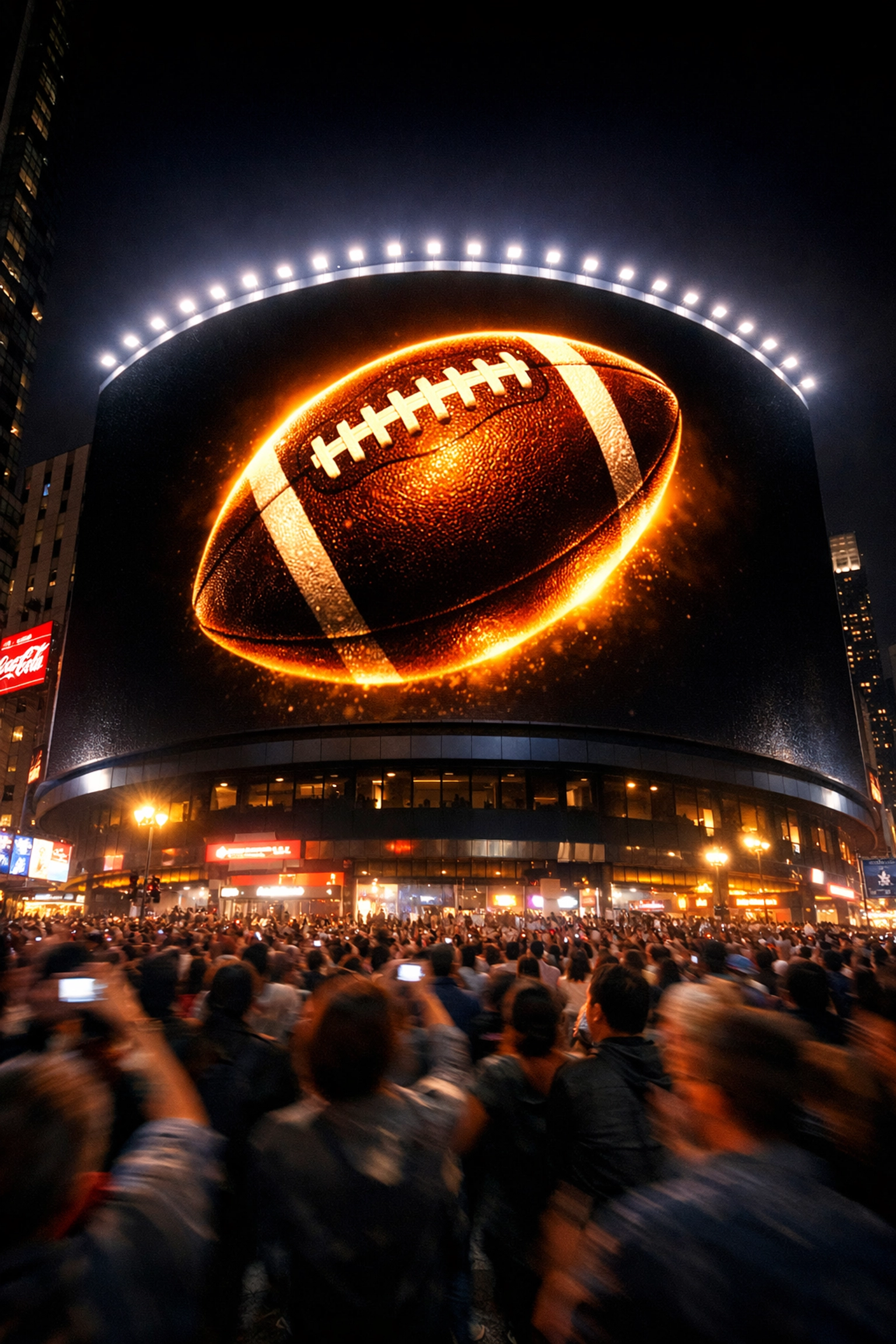 High-impact digital billboard displaying a simple brand message during a major 2026 sporting event.