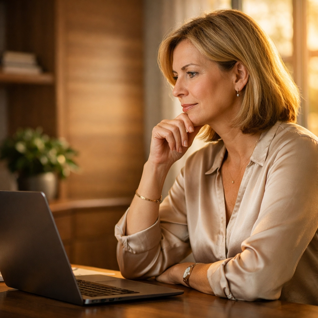 High-earning professional reviewing 2026 retirement catch-up contribution limits on a laptop in a home office.