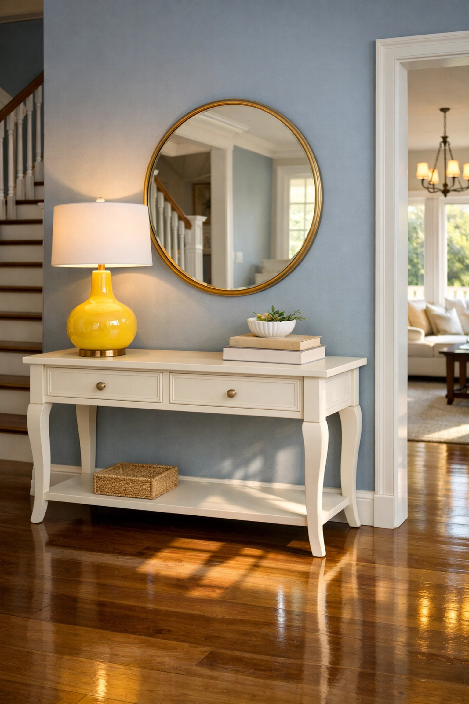 A spotless and welcoming home entryway in Stow MA, reflecting the beauty of a professional residential clean.