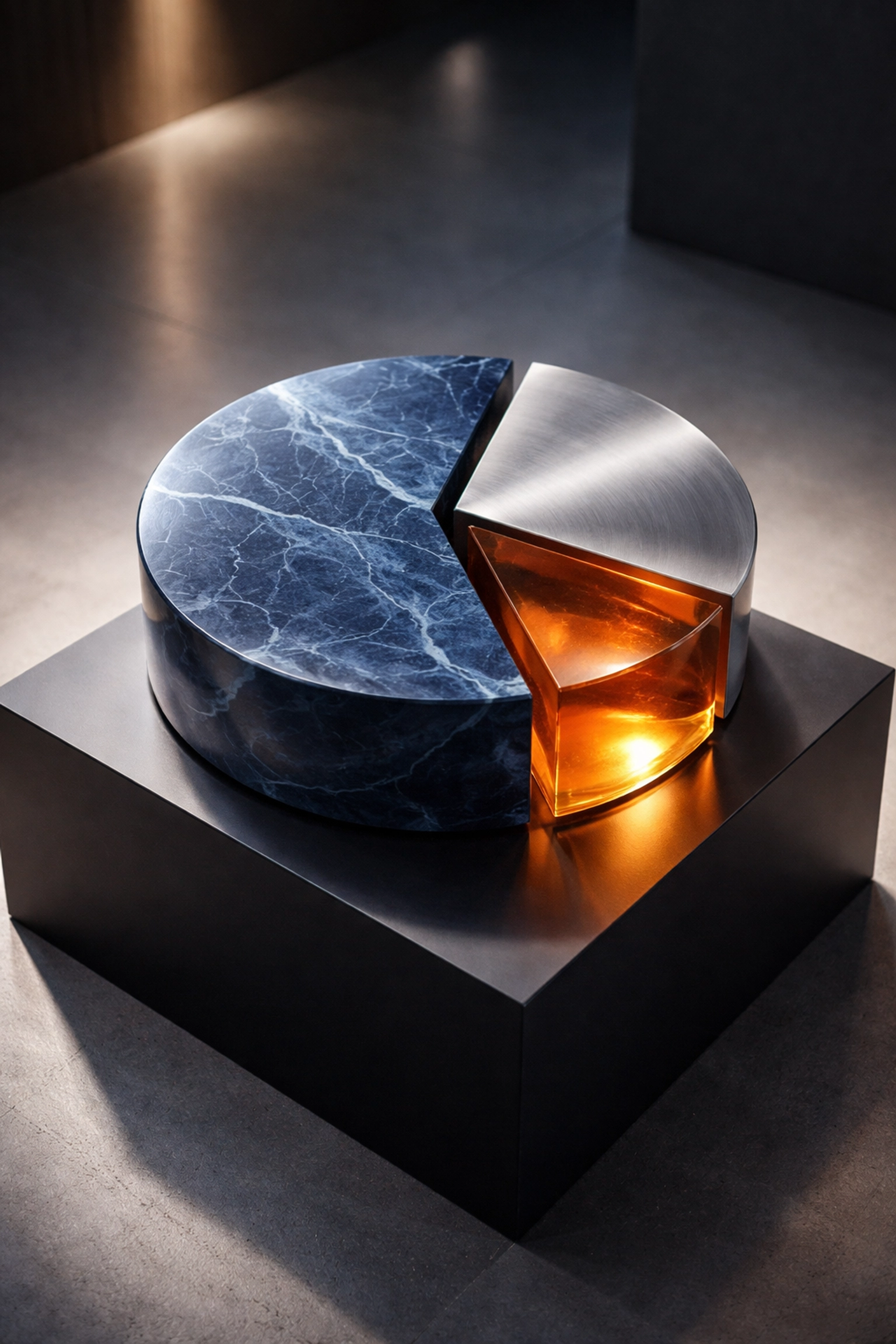 Balanced pie chart representing the 40/30/30 investment portfolio model in a modern setting, illustrating portfolio diversification benefits.