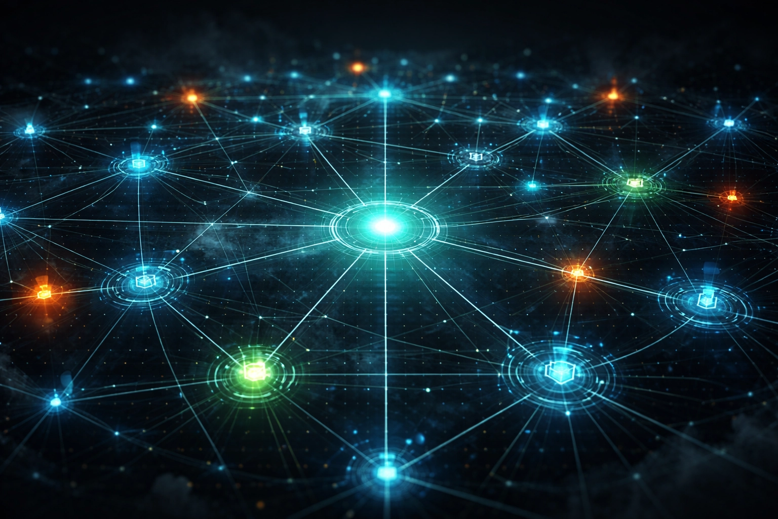 Depiction of supply chain cybersecurity risks with interconnected partners and third-party vulnerability indicators