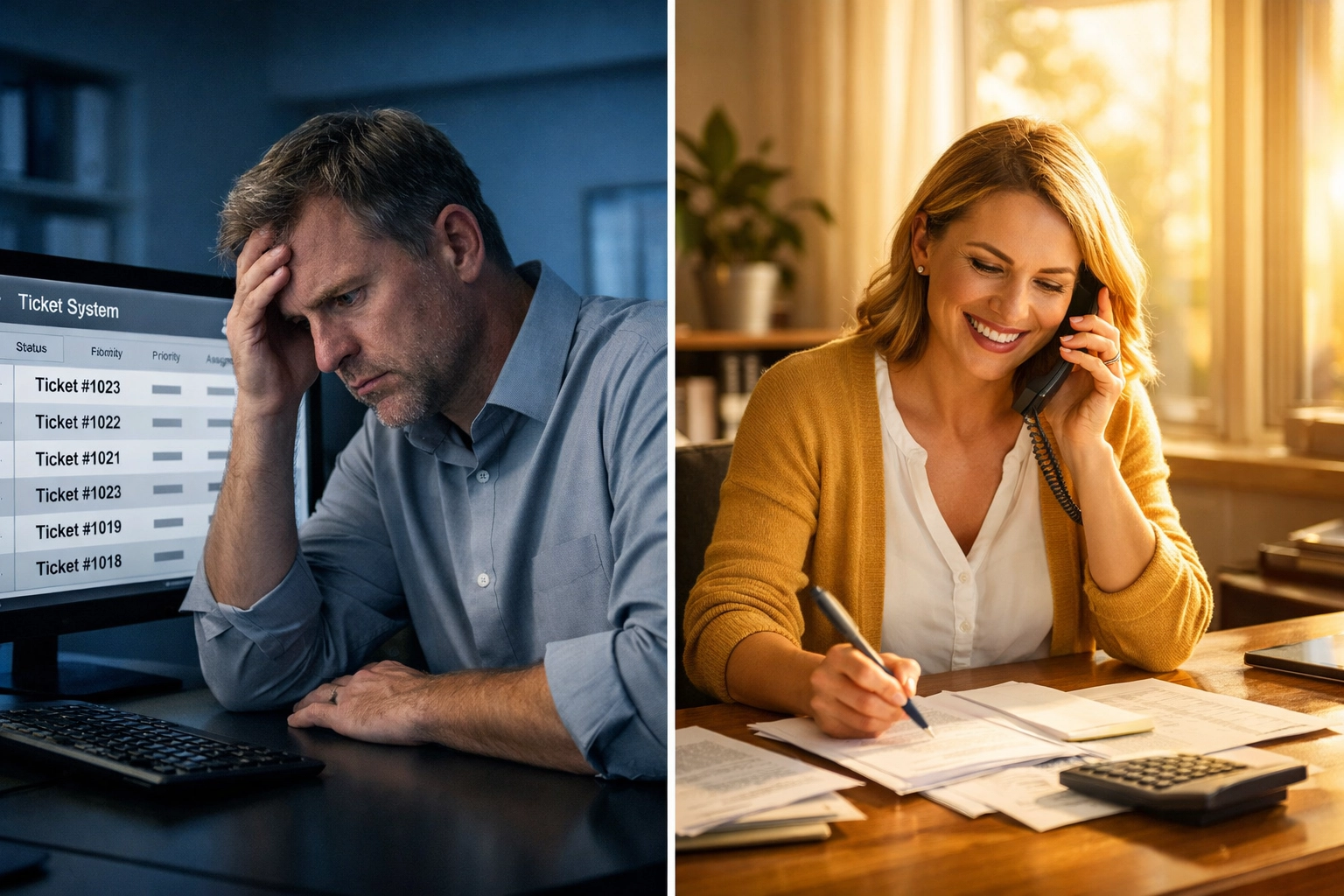 Ticket Systems vs. Real People: Why Your Therapy Billing Support Model Matters More Than You Think Comparison of impersonal ticket system support versus personalized therapy billing assistance